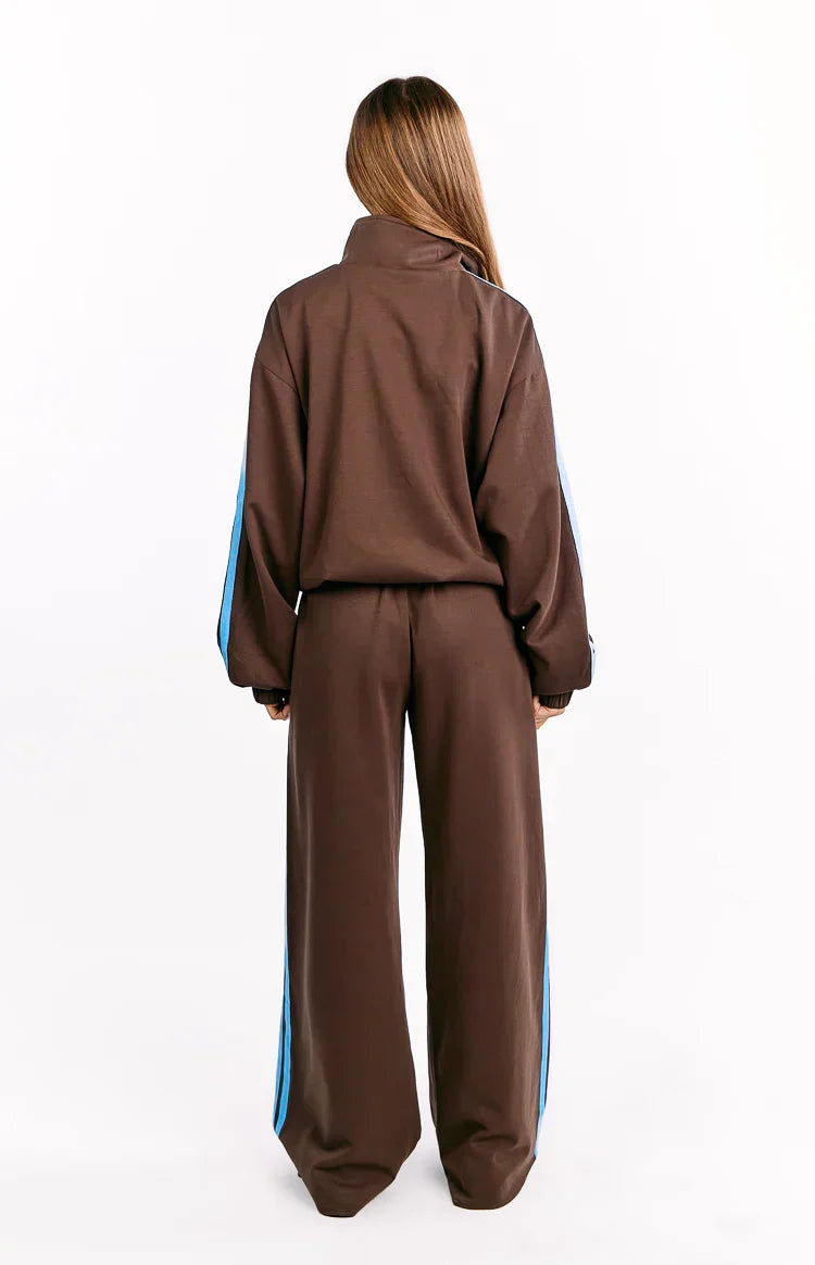 Kosie Chocolate And Blue Stripe Track Pants