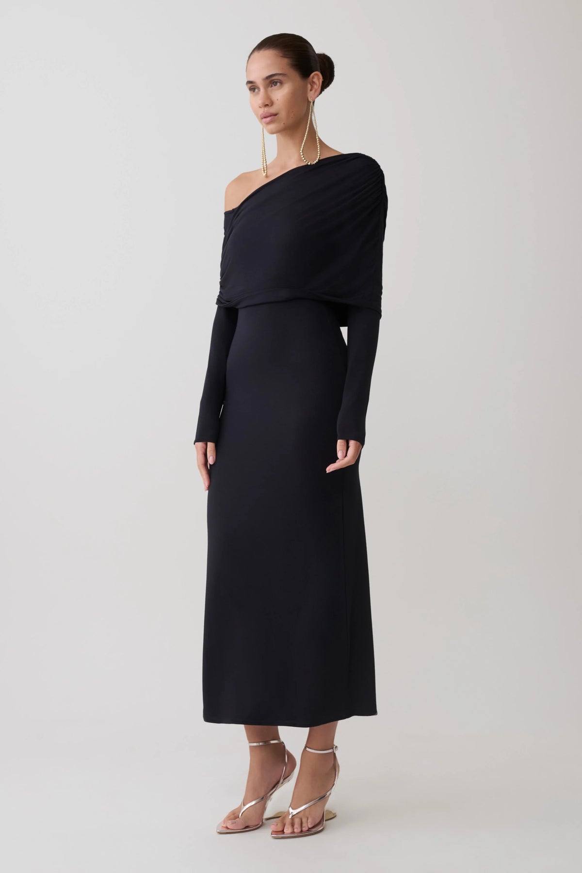 Corinna Modal One Shoulder Midi Dress Black