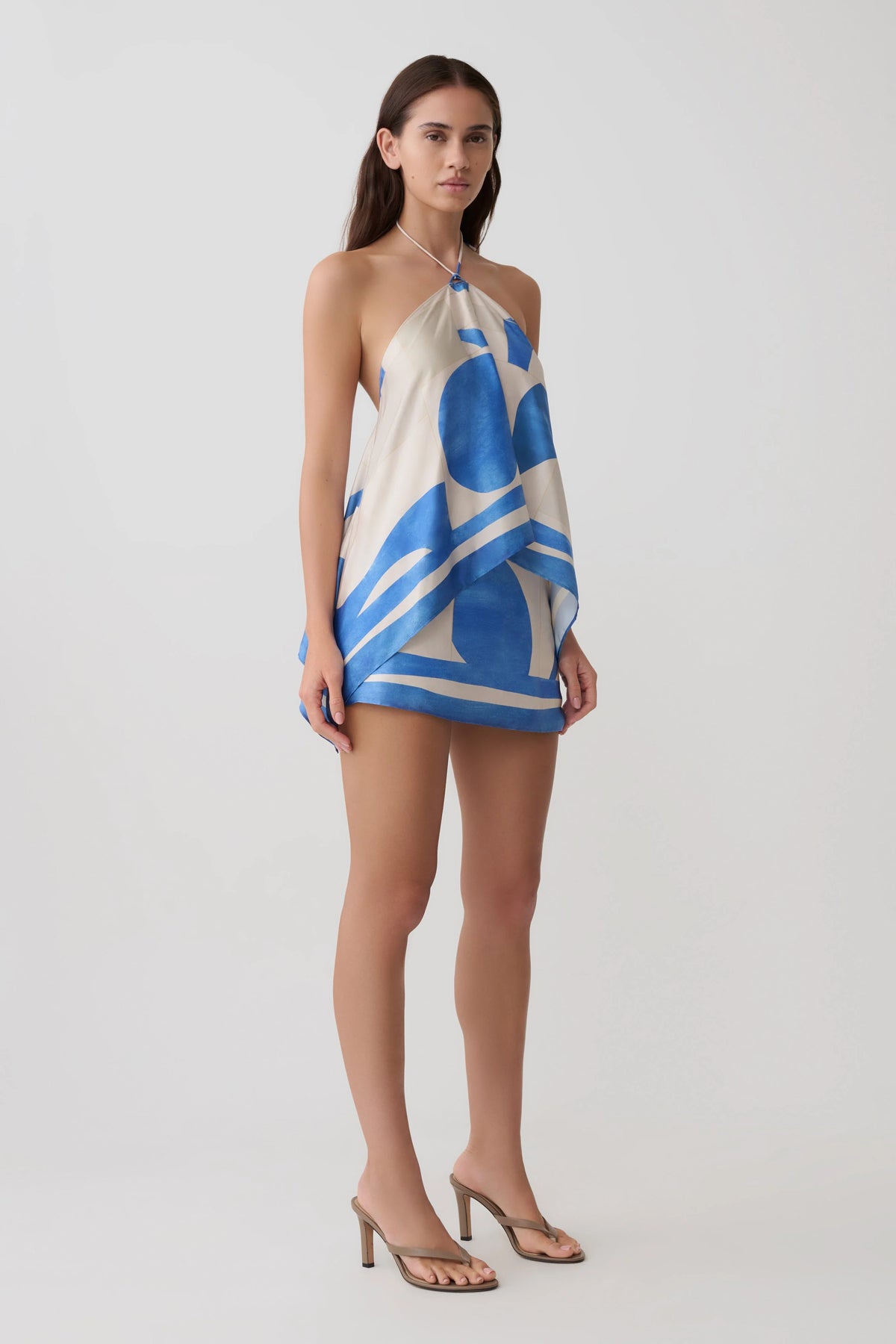 Adelaide Satin Mini Skirt Blue Geo Tile Print