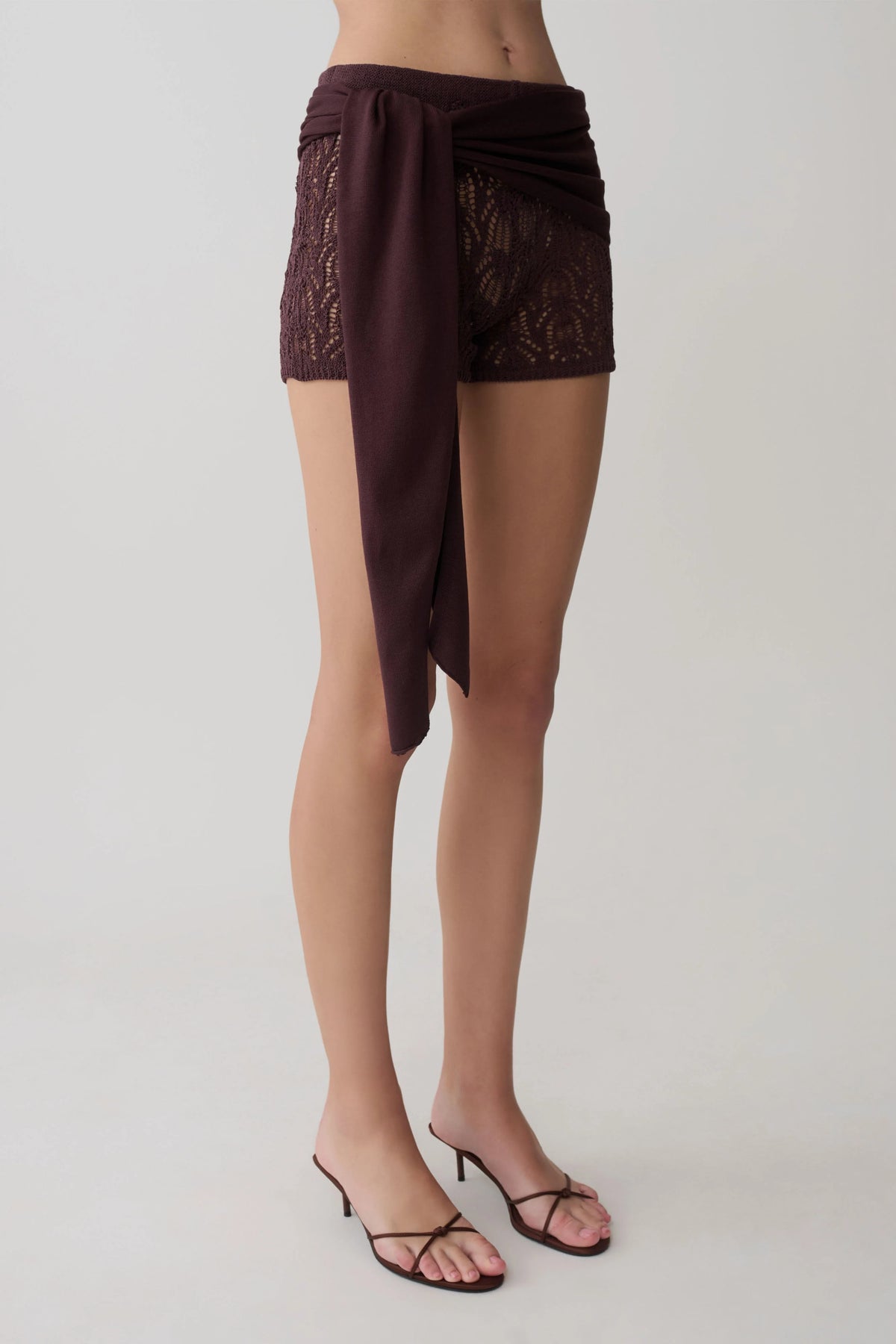 Liora Crochet Shorts With Knit Overlay Chocolate