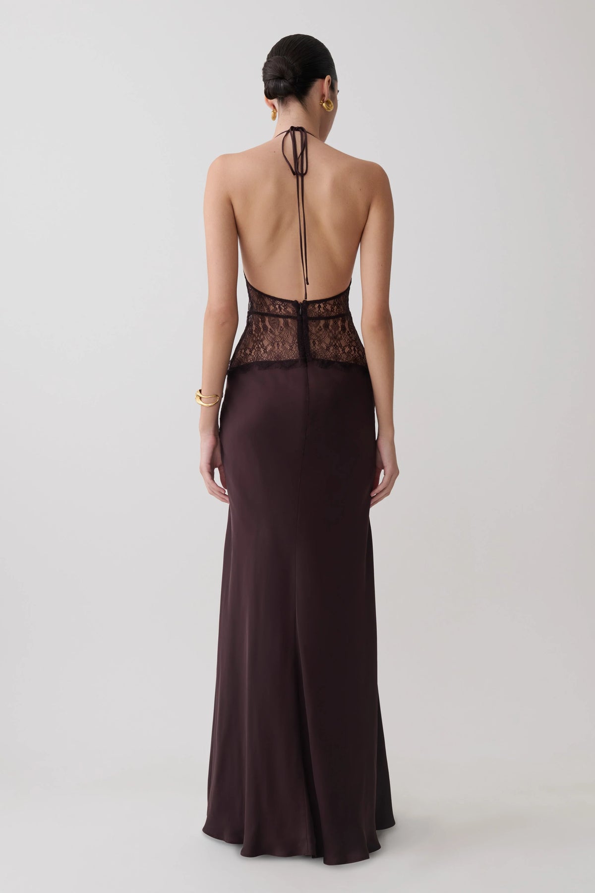 Dinah Lace And Satin Maxi Dress Chocolate