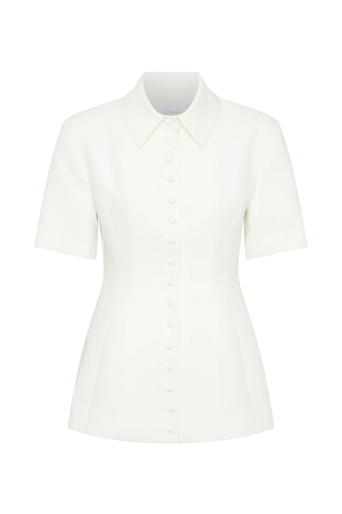 Ariella Button Up Short Sleeves Top White