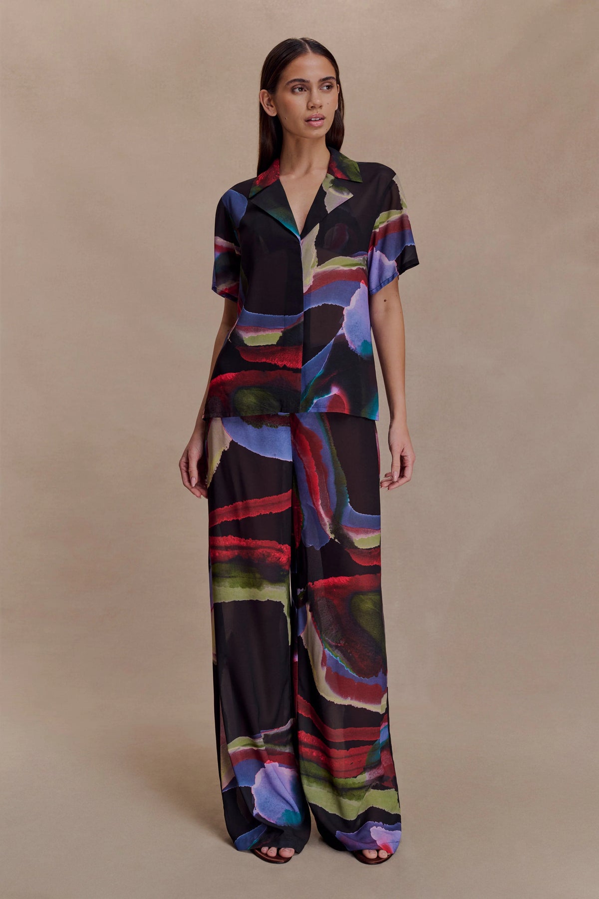 Rachel Chiffon Short Sleeve Shirt Multi Fluid Reverie Print