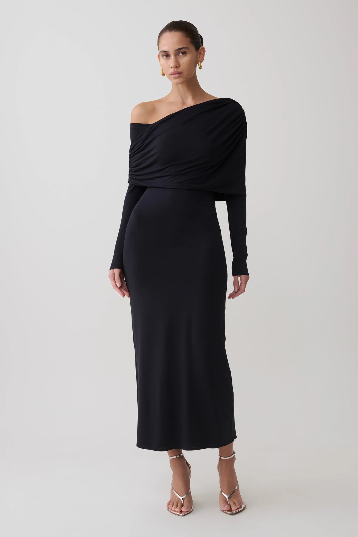Corinna Modal One Shoulder Midi Dress Black