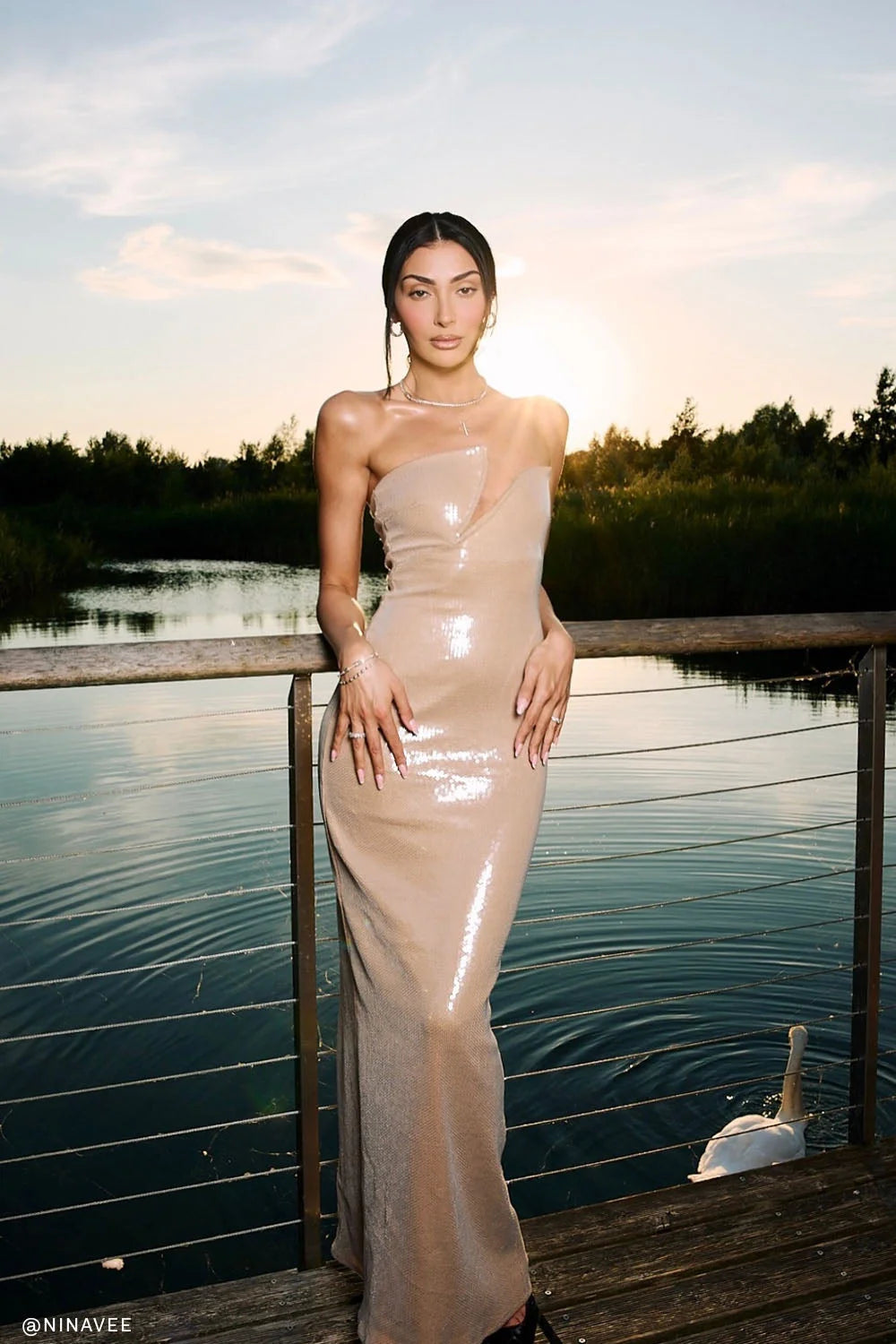 Winston Strapless Sequin Maxi Dress Taupe
