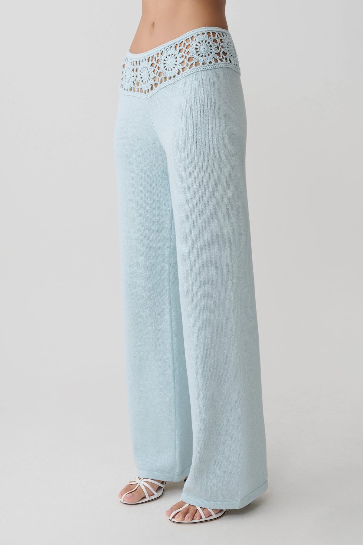 Miley Crochet Waistband Straight Leg Pant Pale Aqua