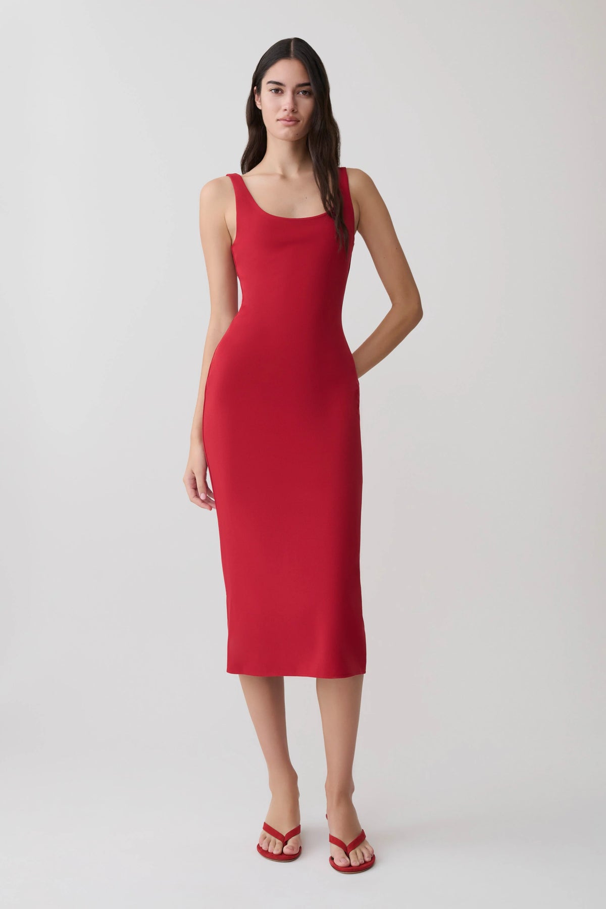 Allyra Scoop Stretch Crepe Midi Dress Red