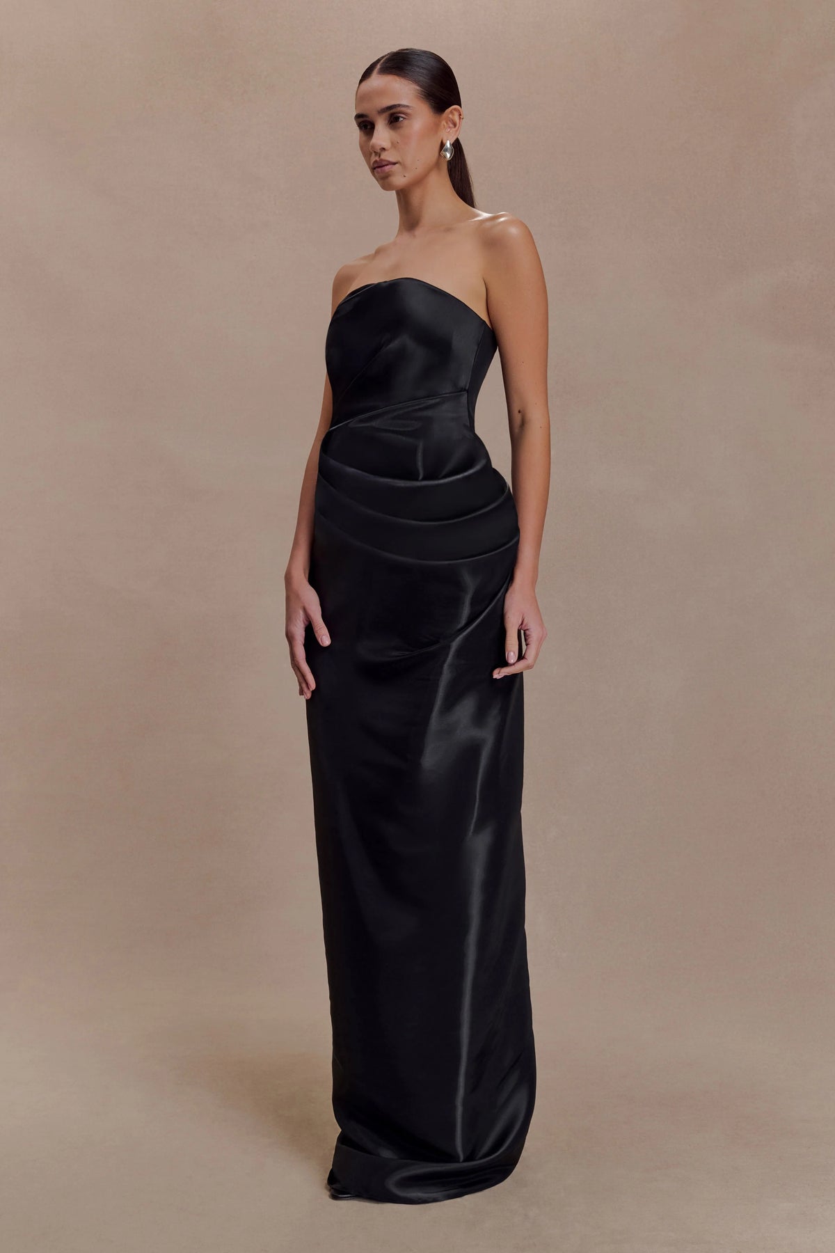 Calliope Strapless Organza Maxi Dress Black