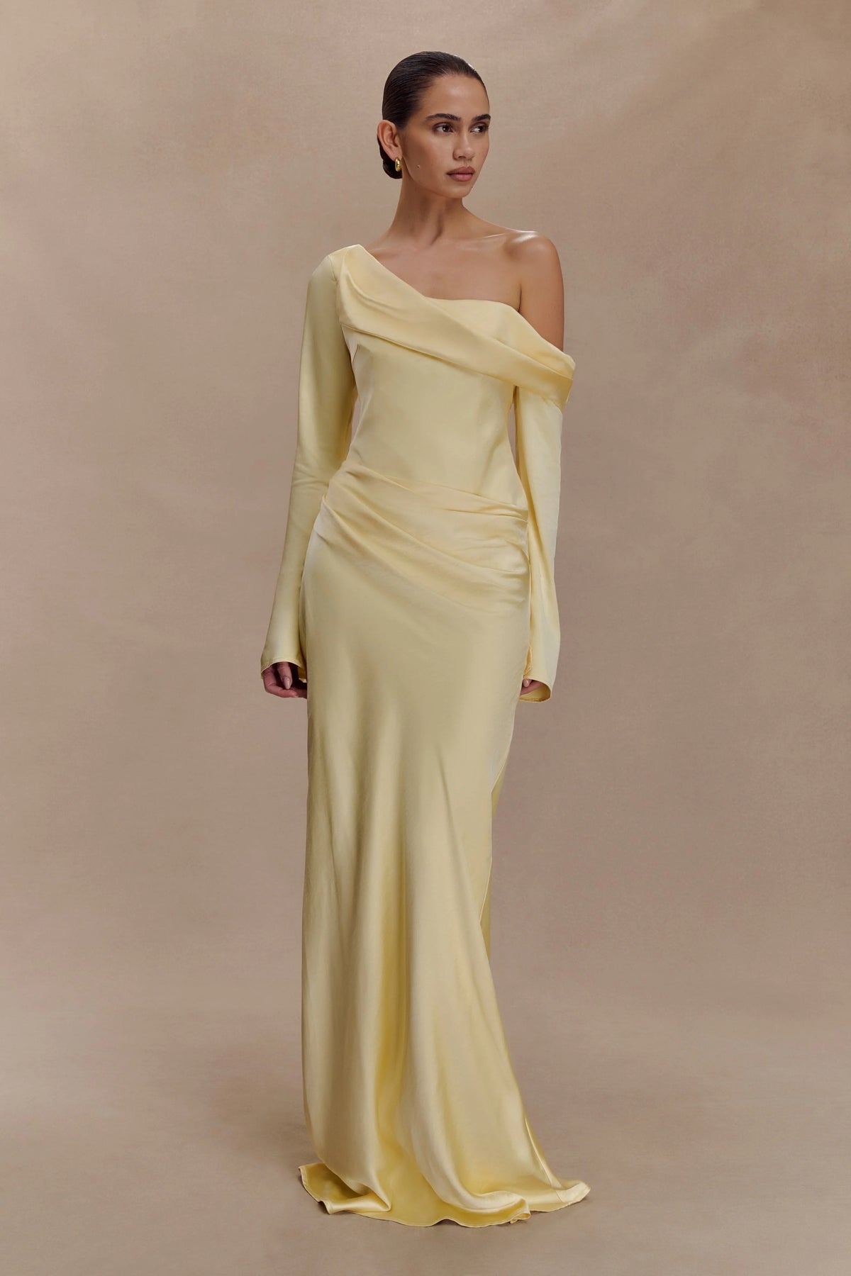 Iris Long Sleeve Satin Maxi Dress Lemon