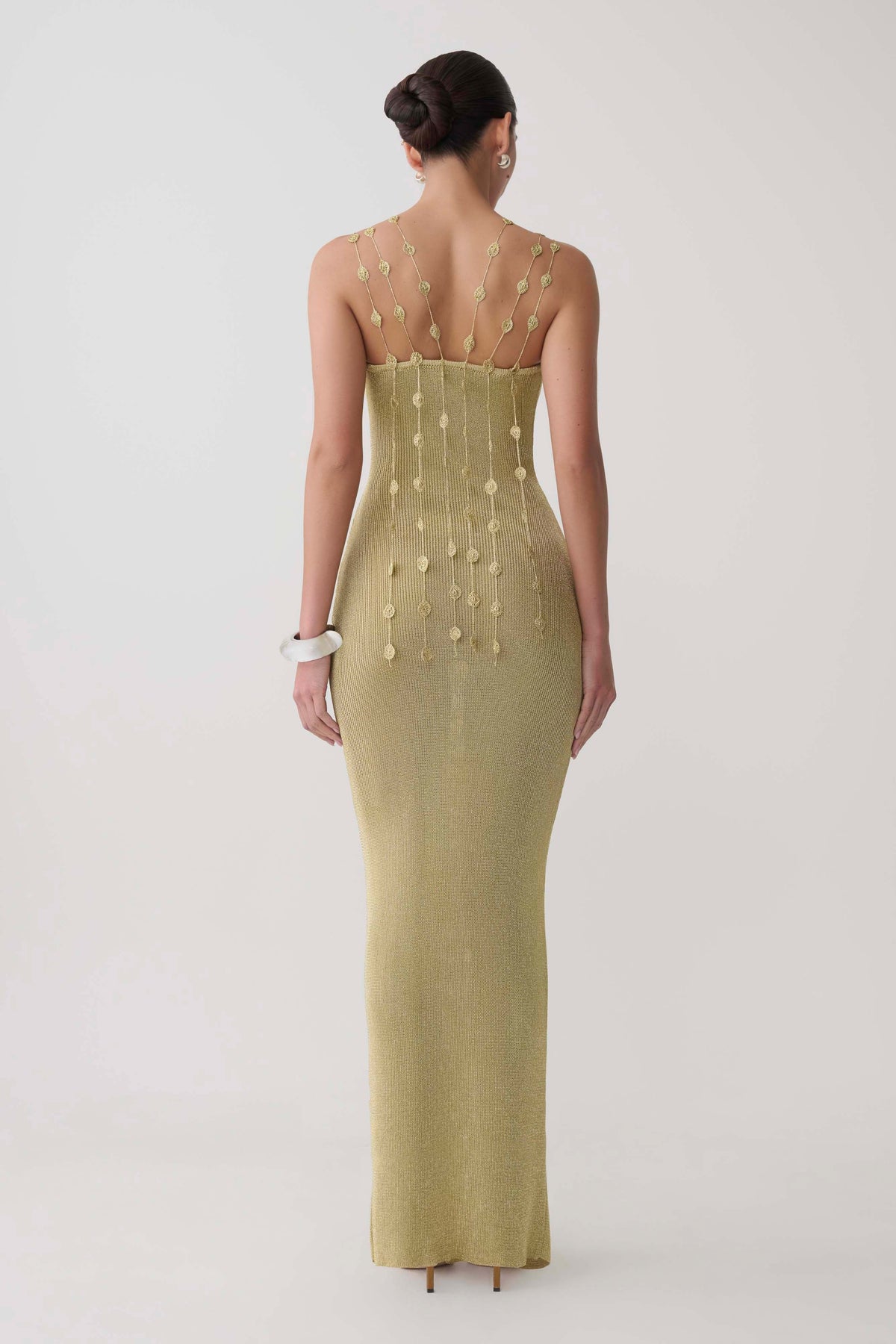 Shami Lurex Maxi Dress With Flowers Gold