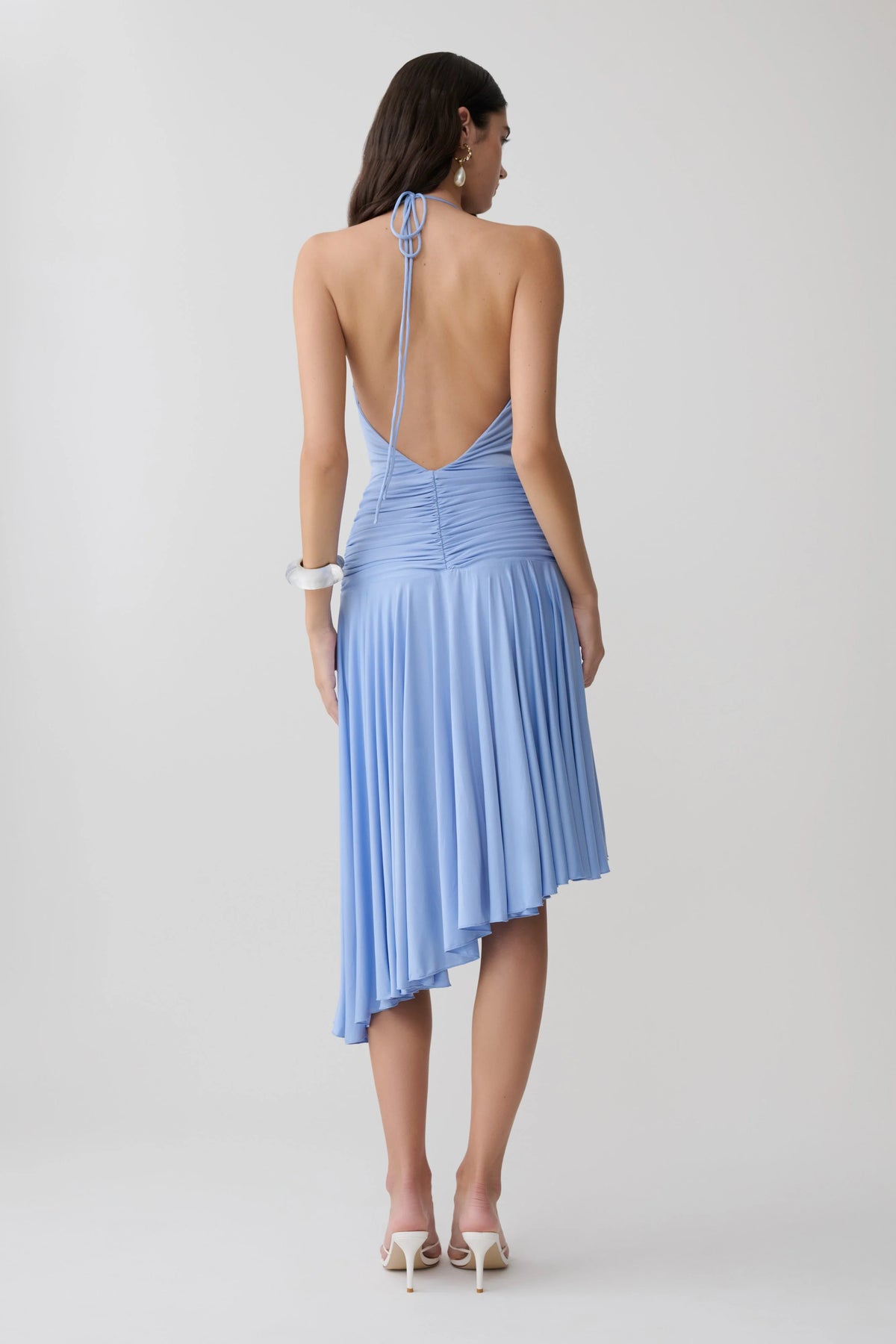 Zelda Asymmetric Slinky Midi Dress Cornflower Blue