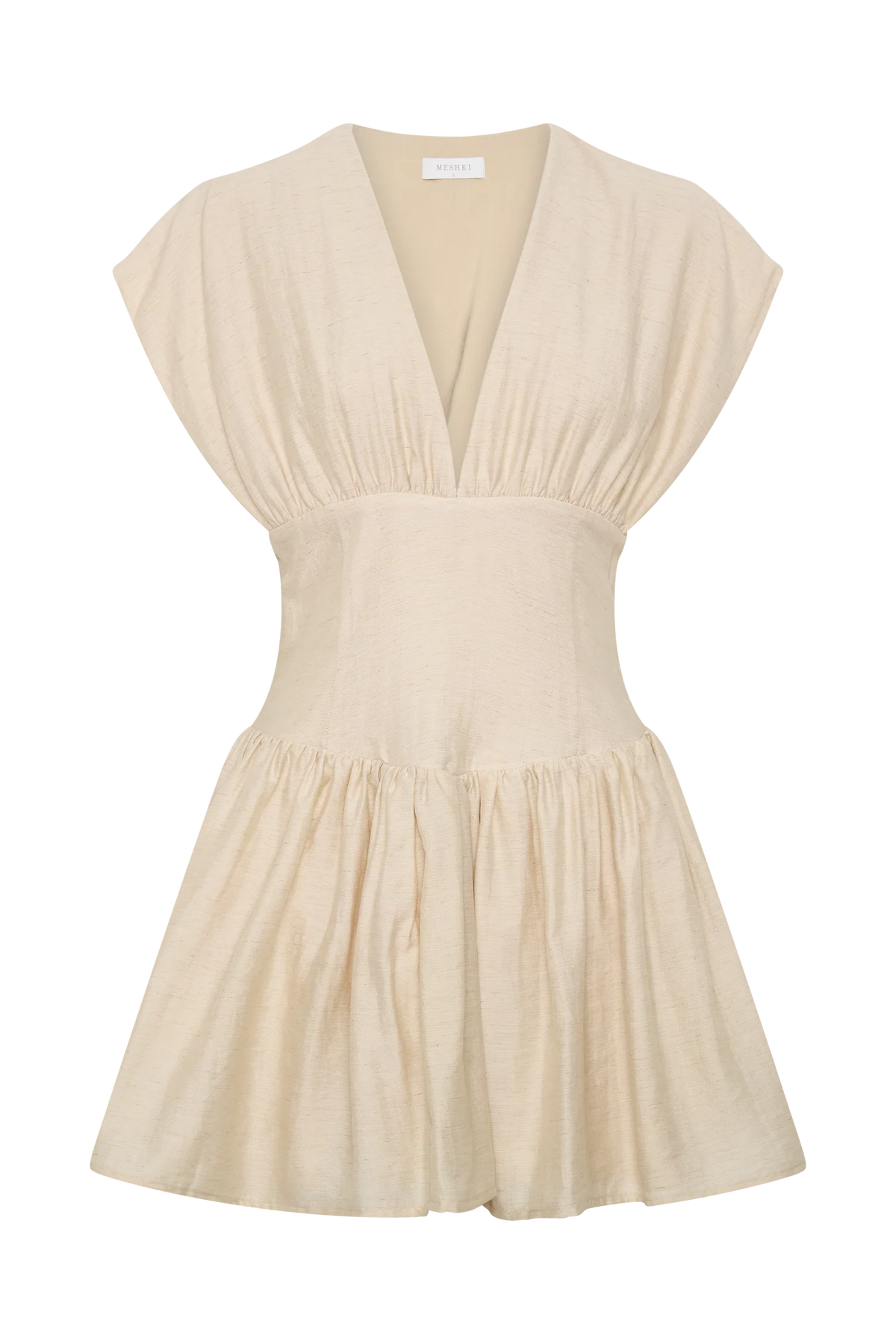 Arabella Cinched Waist Linen Mini Dress Natural