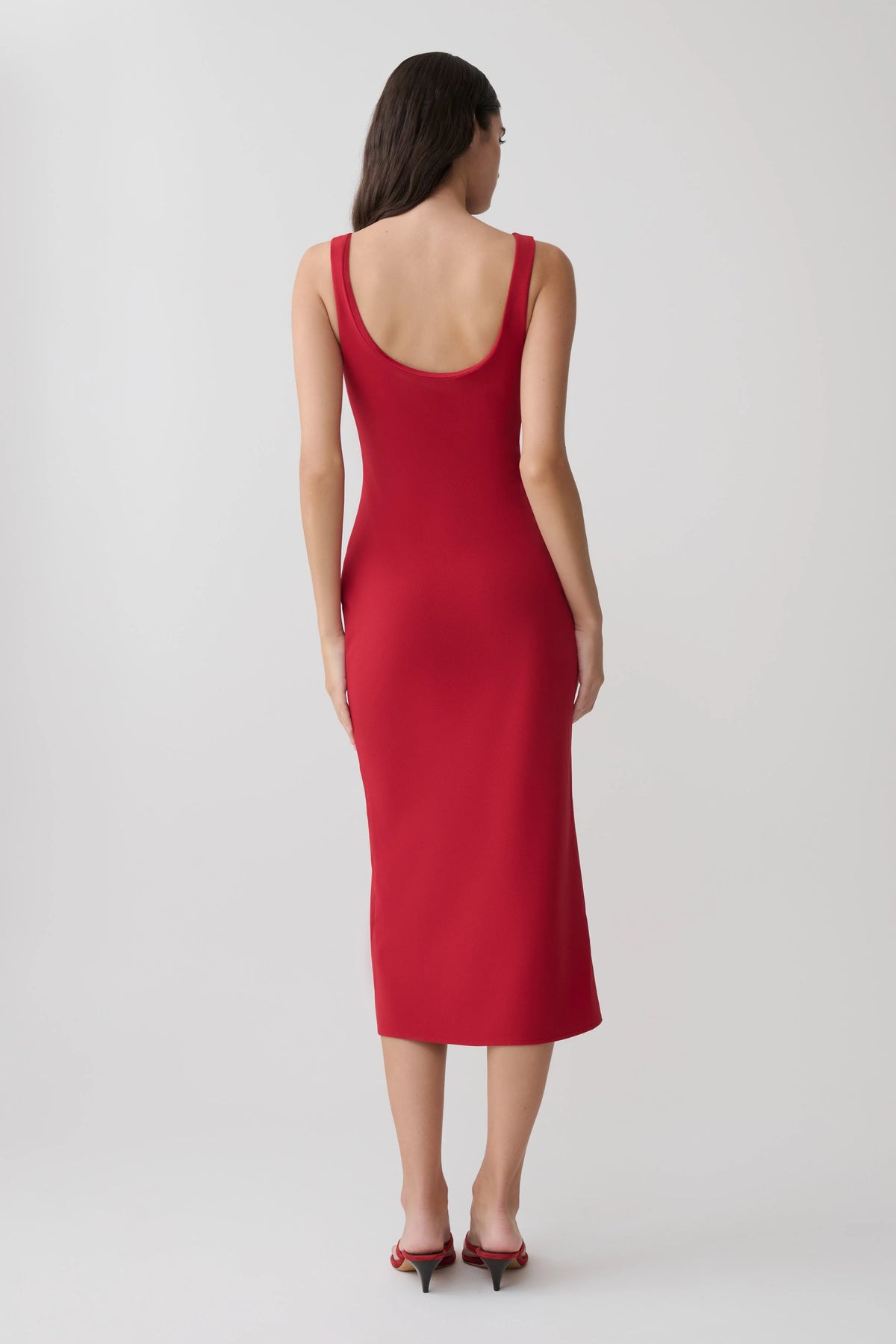 Allyra Scoop Stretch Crepe Midi Dress Red