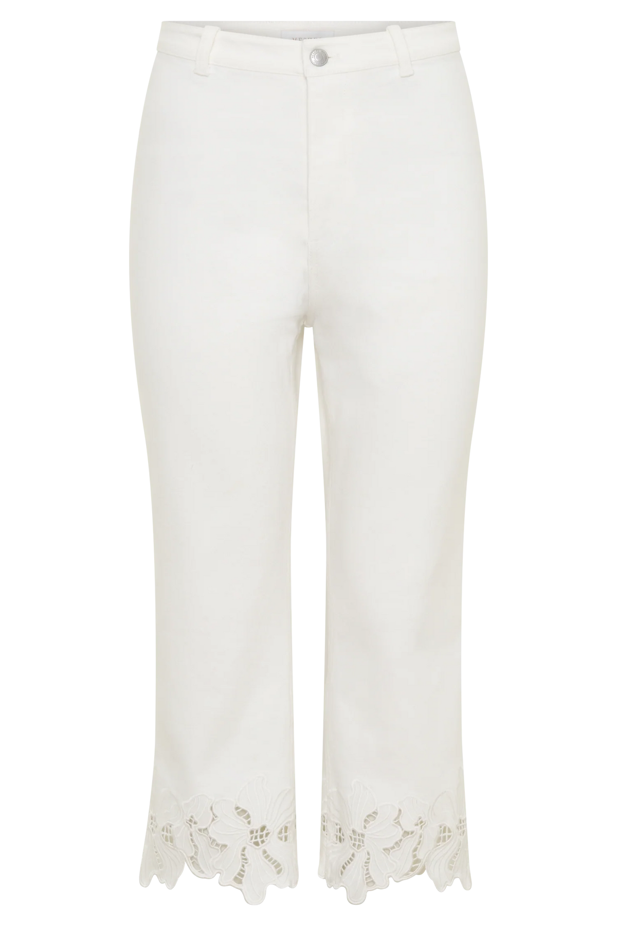 Tillie Flower Embroidery Denim Capris White