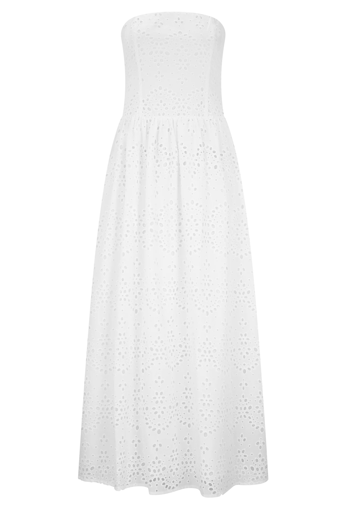 Maureen Broderie Strapless Maxi Dress White