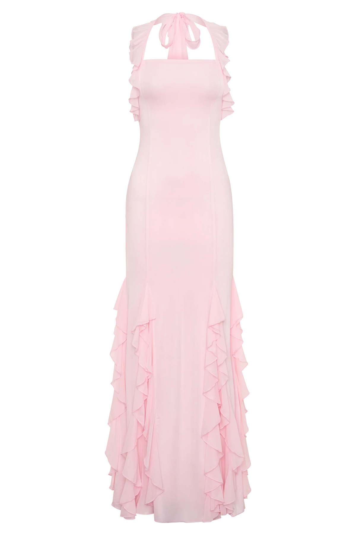 Etta Ruffle Slinky Maxi Dress Pale Pink