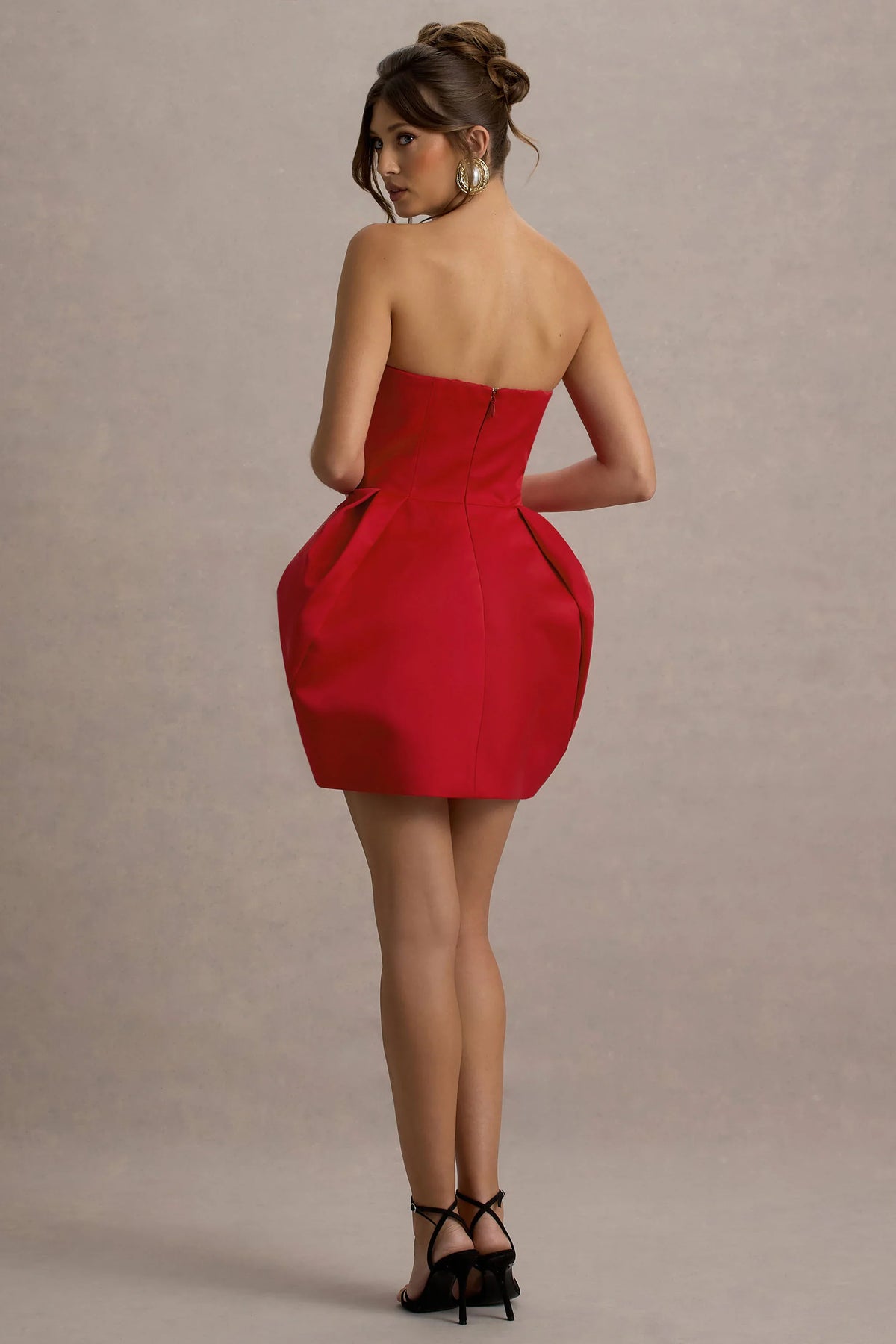 Zuki Red Satin Sweetheart Mini Dress With Tulip Skirt