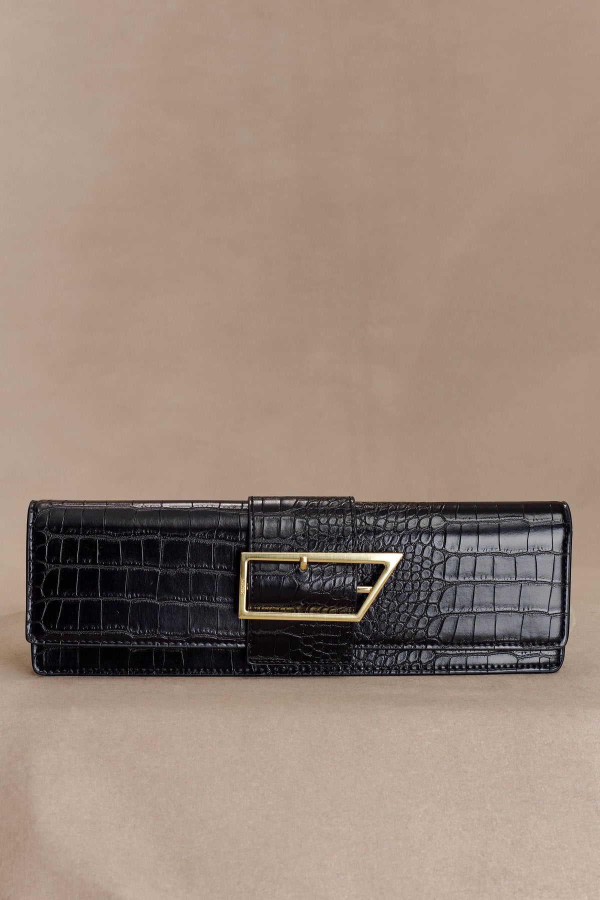 Jessica Faux Leather Crocodile Clutch Black