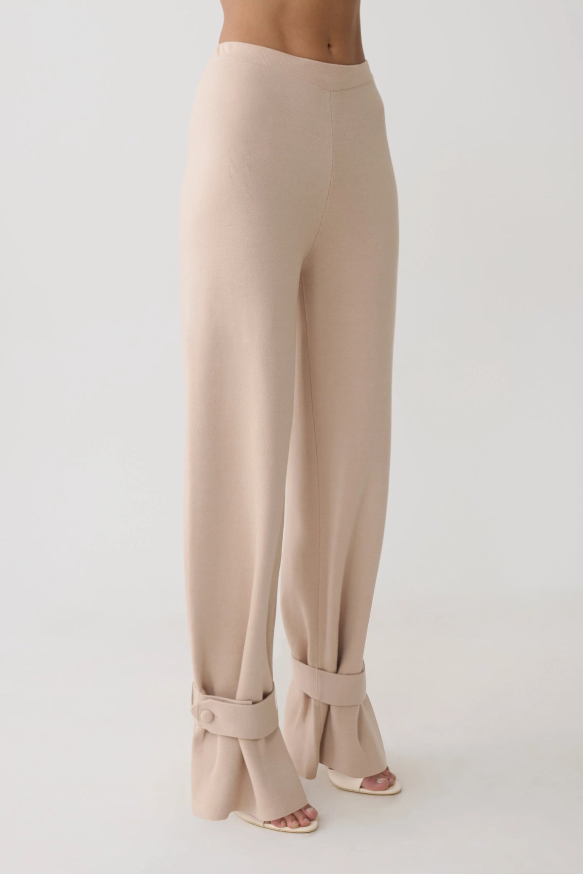 Blaine Knit Cuffed Wide Leg Pants Oat Marle
