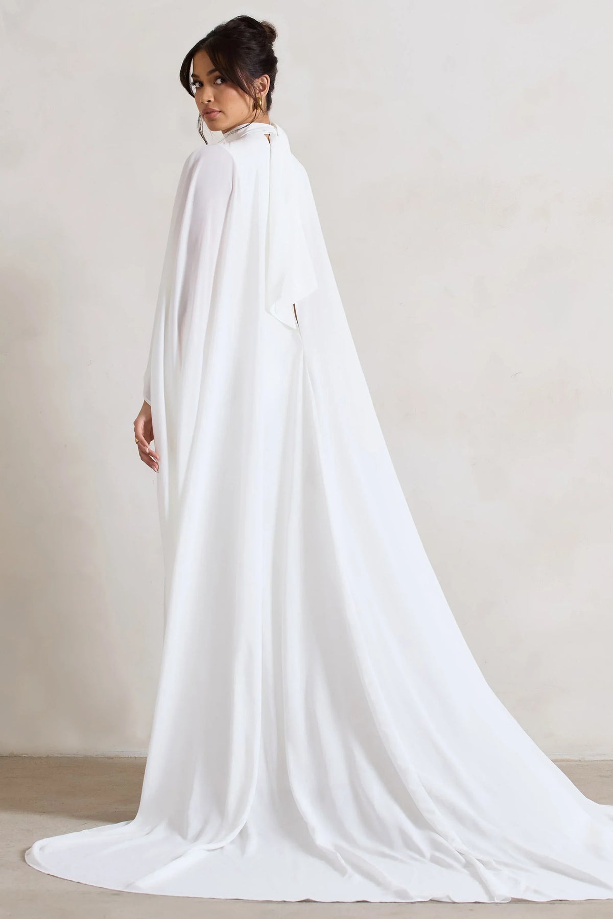 Saint Cream Fishtail Split Maxi Dress With Chiffon Cape