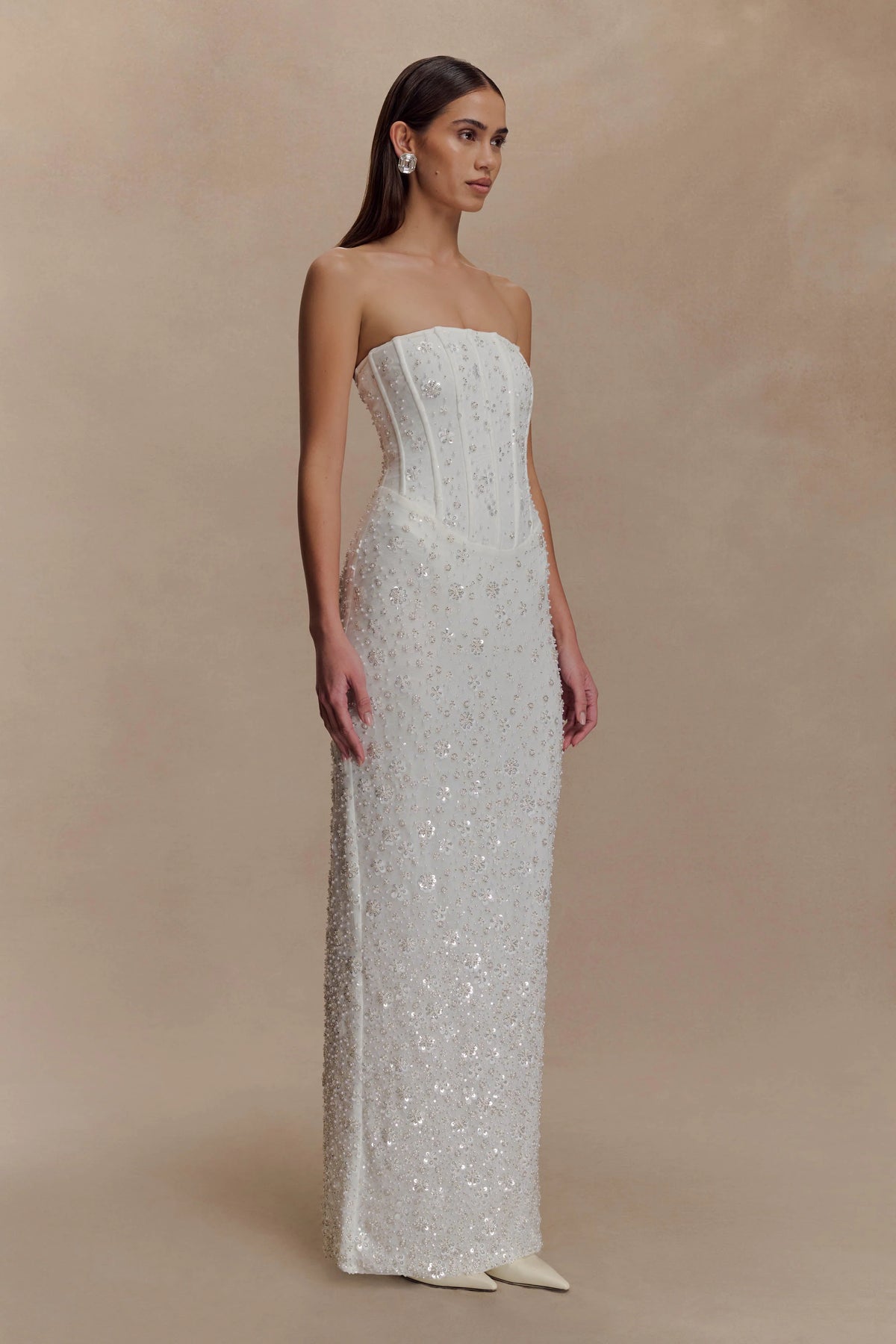Gemma Strapless Embellished Maxi Dress Ivory