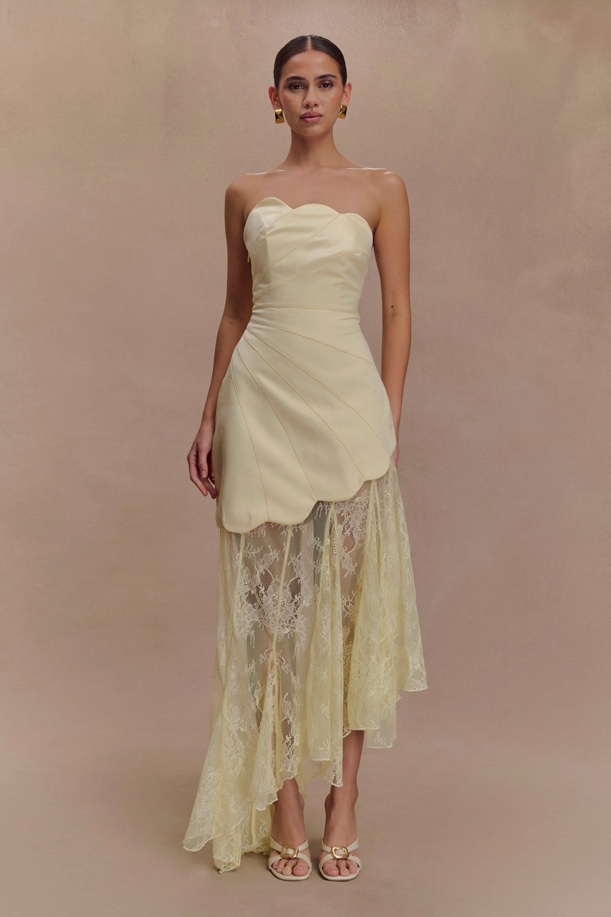 Aleena Satin And Lace Maxi Dress Lemon