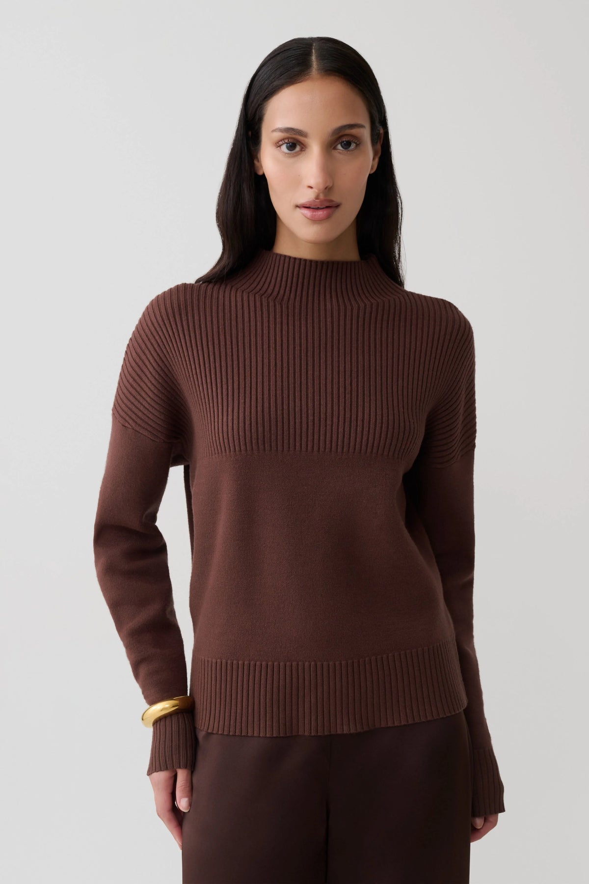 Stanley Ribbed High Neck Jumper Chocolate