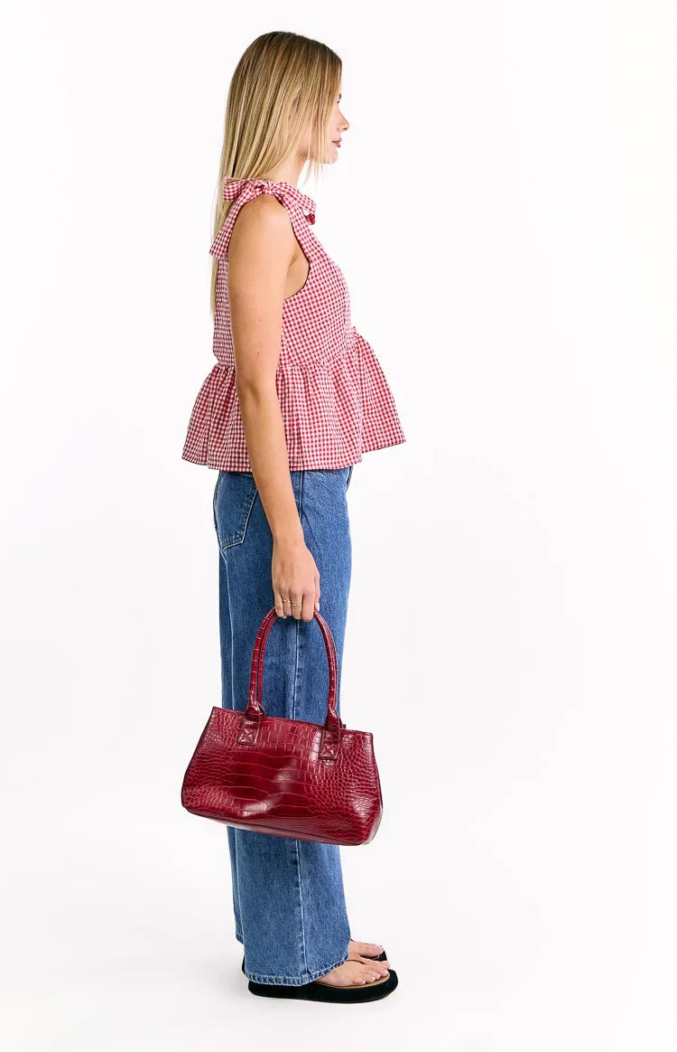 Angelica Red Gingham Tie Top