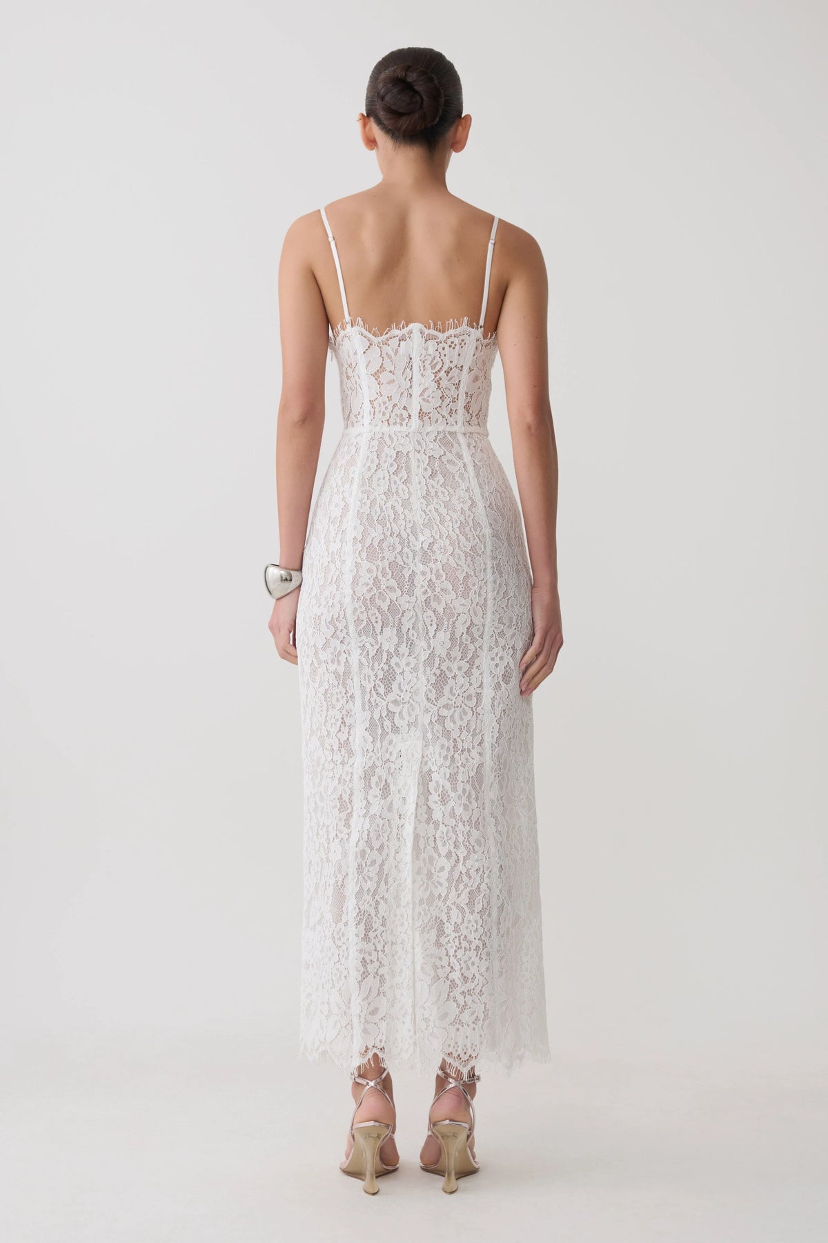 Ottilie Lace And Mesh Midi Dress White