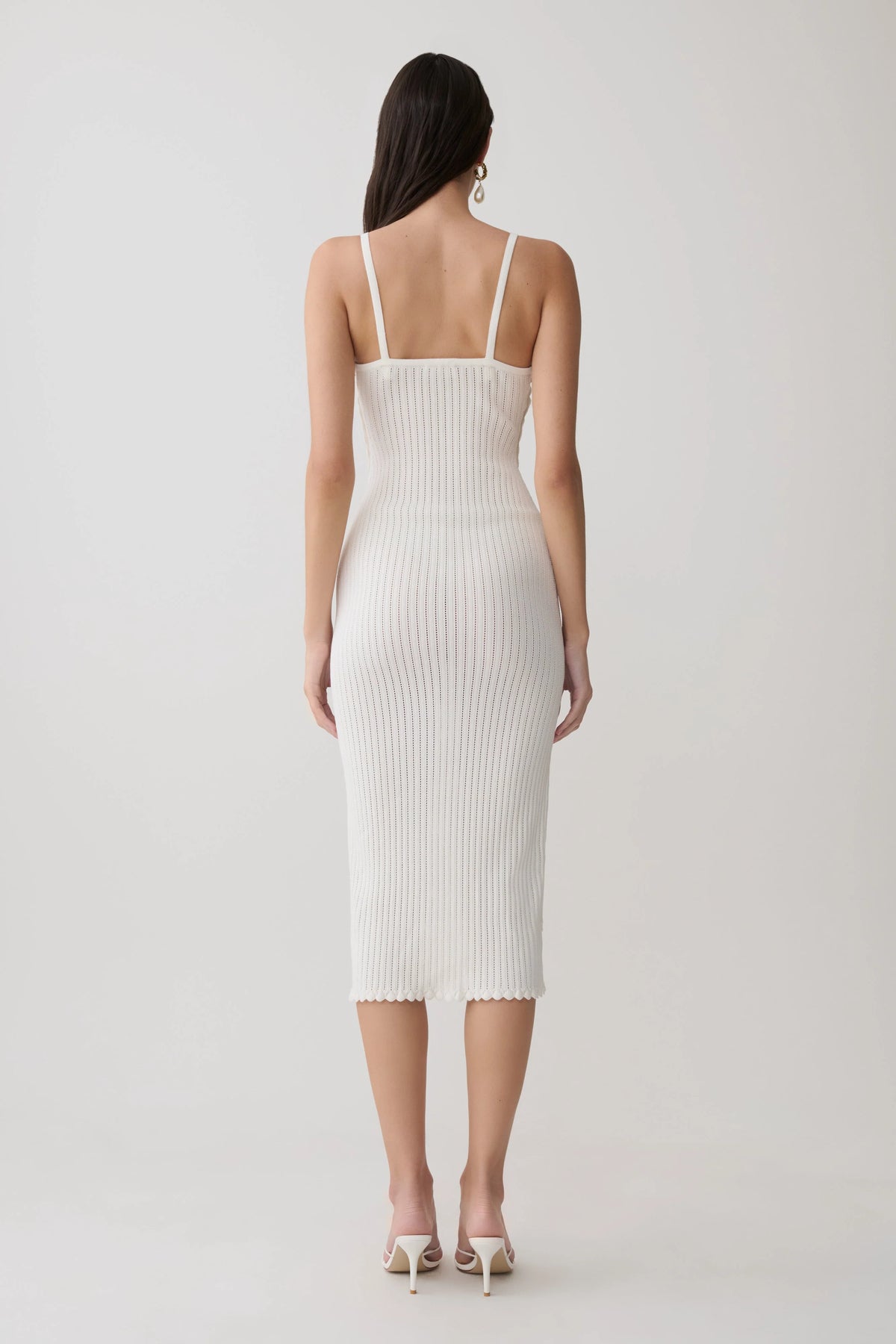 Cooper Scalloped Neckline Pointelle Midi Dress White