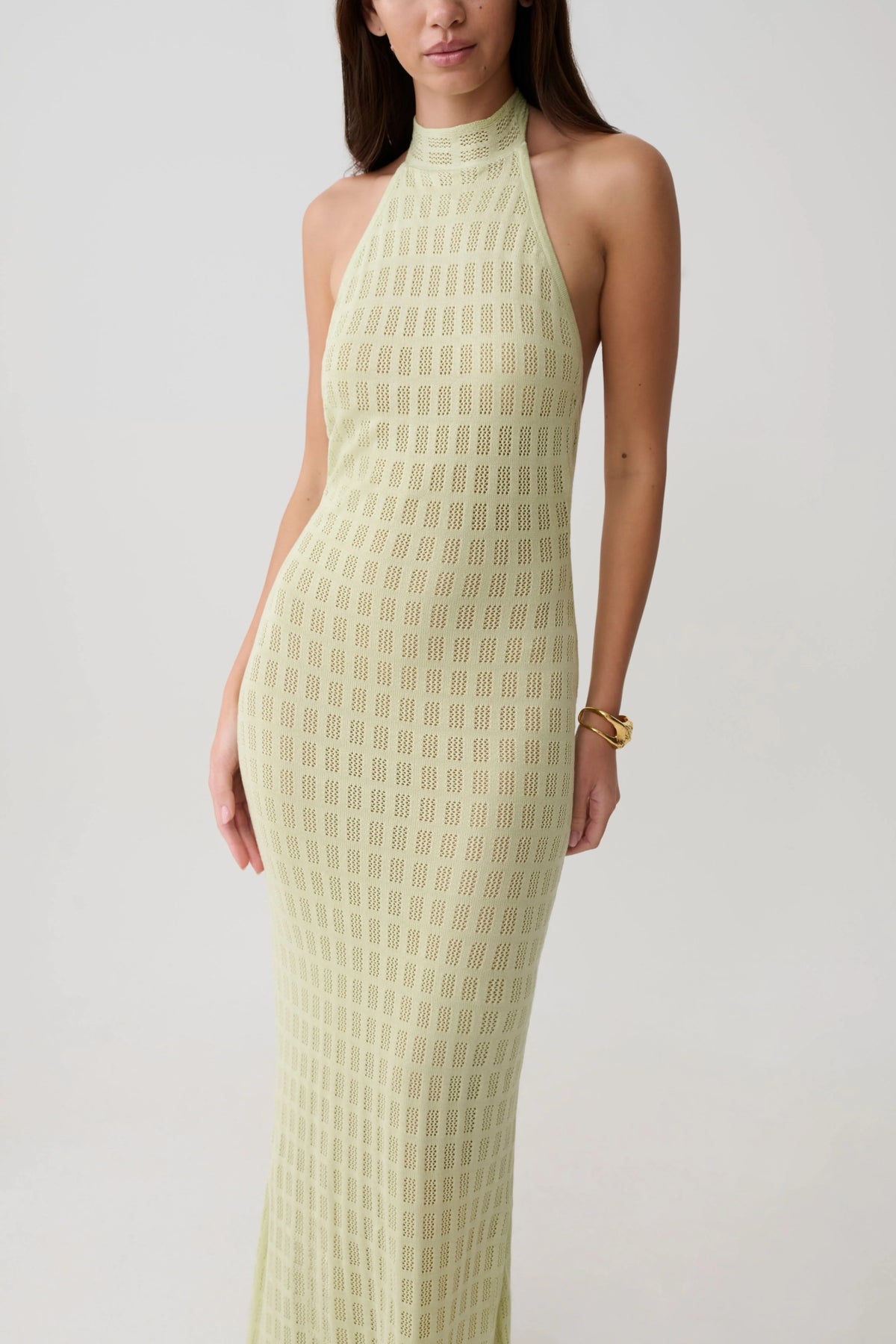 Hayley Halter Knit Maxi Dress Seafoam