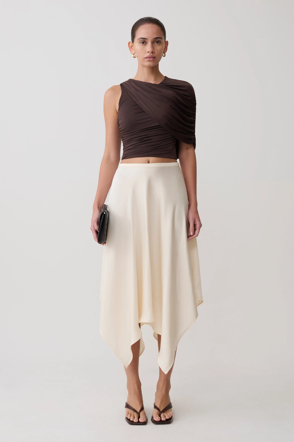 Adrienne One Shoulder Slinky Top Chocolate