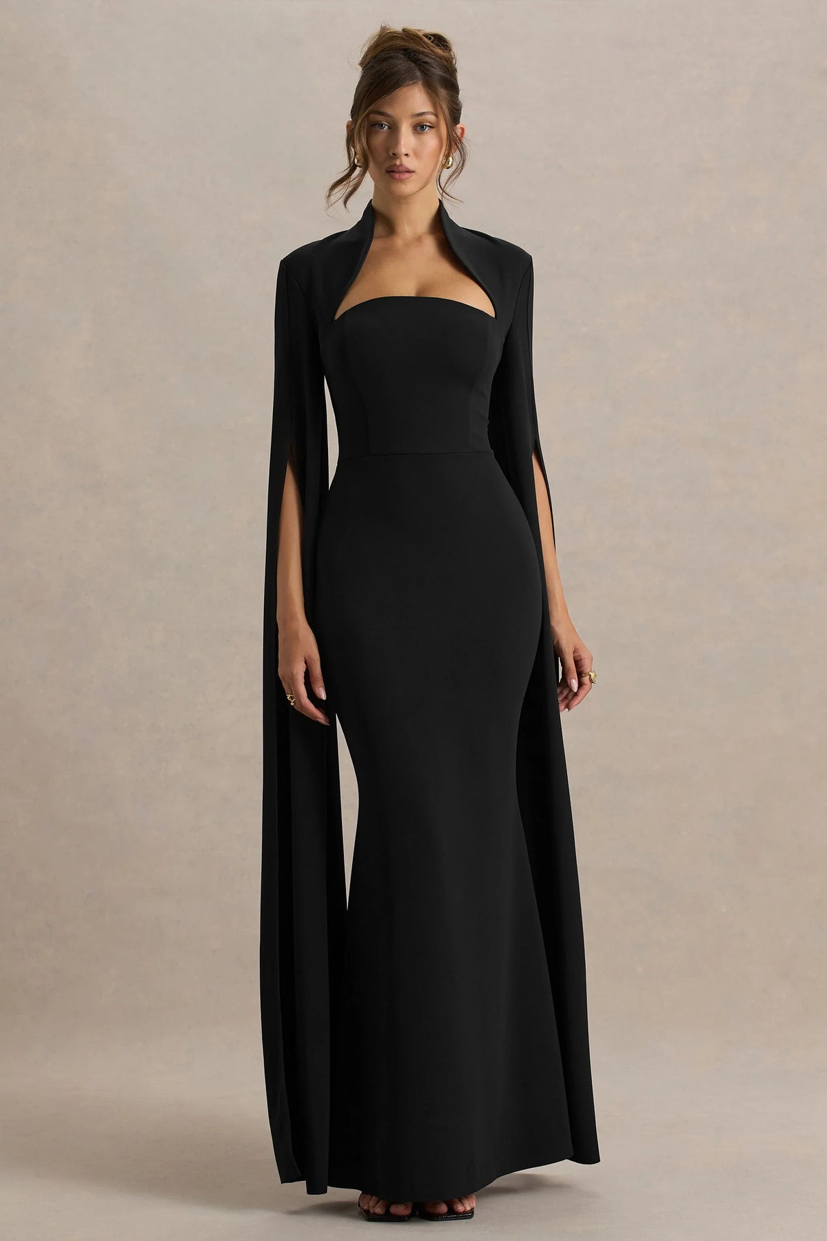 Esme Black Square Neck Maxi Dress With Cape Sleeves