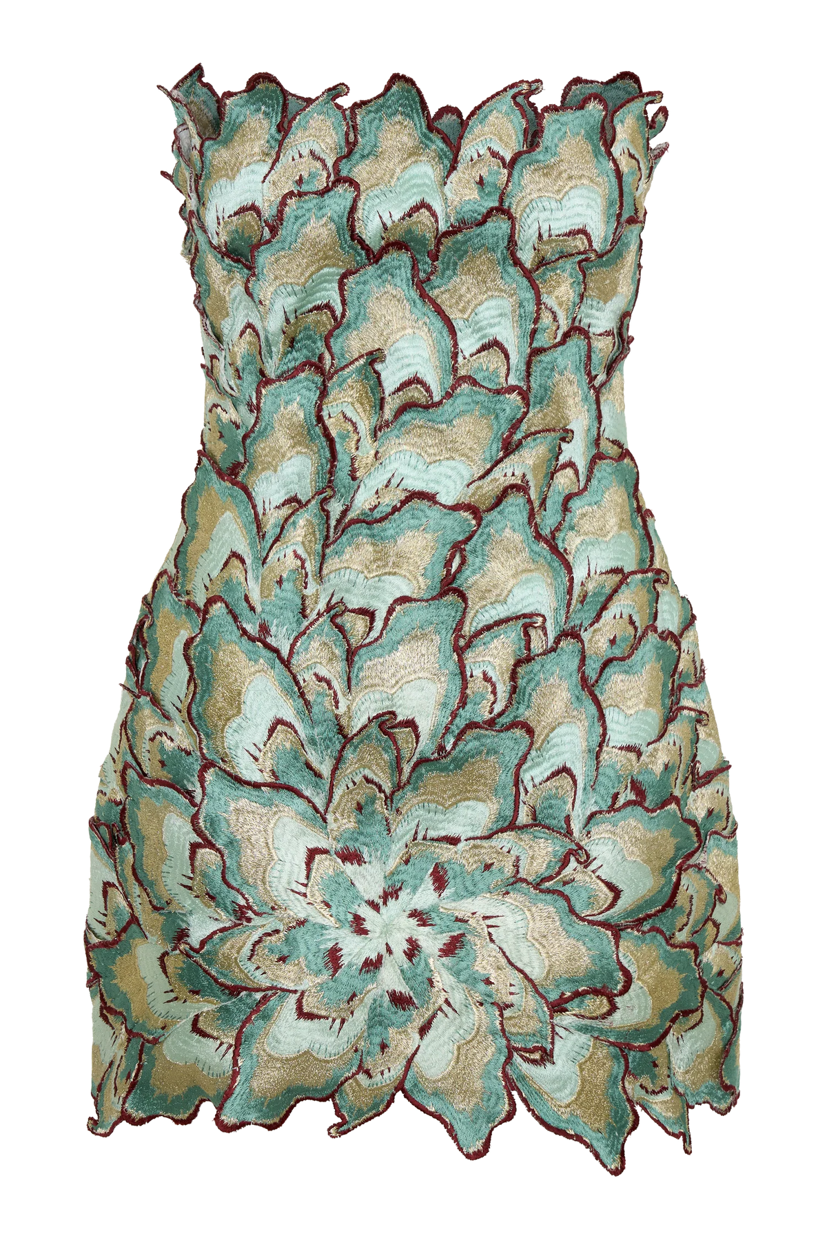 Juniper Hand Embroidered Floral Mini Dress Gold Teal