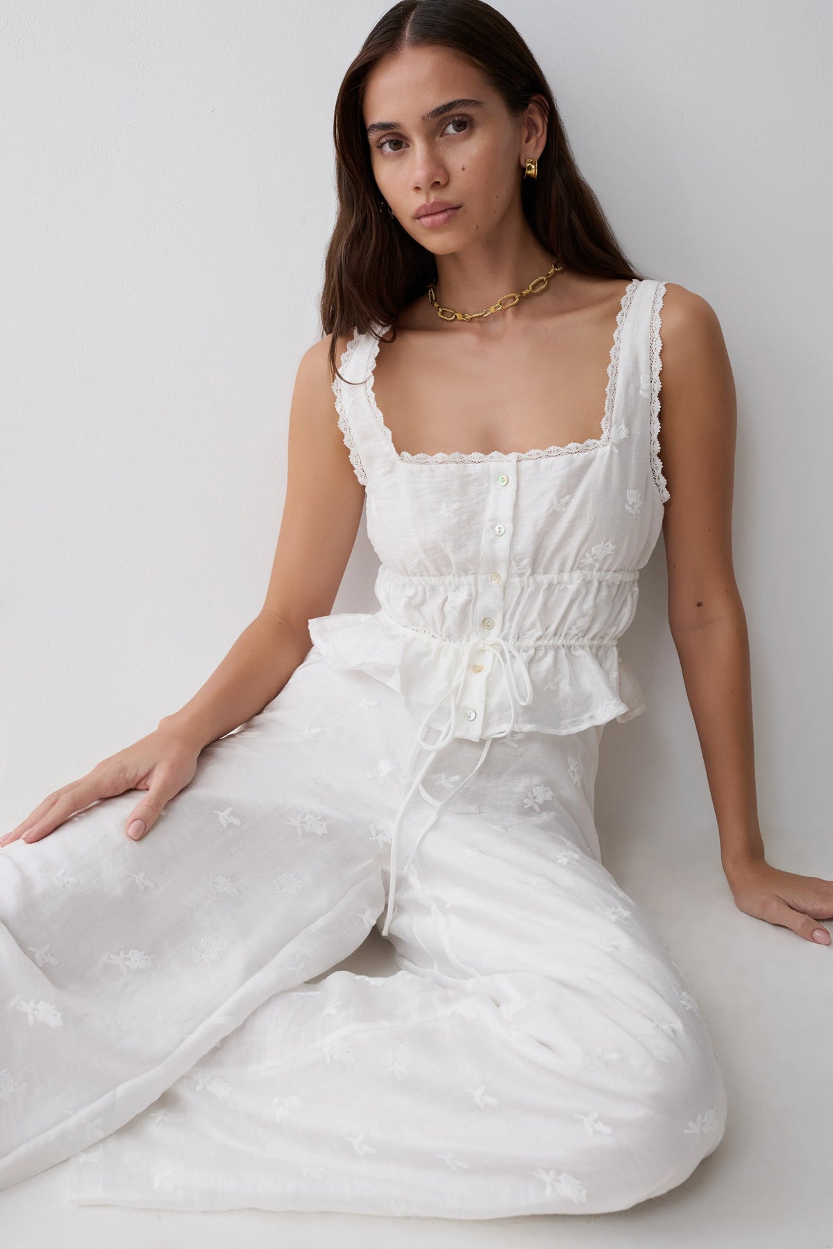Vivian Embroidered Sleeveless Top White