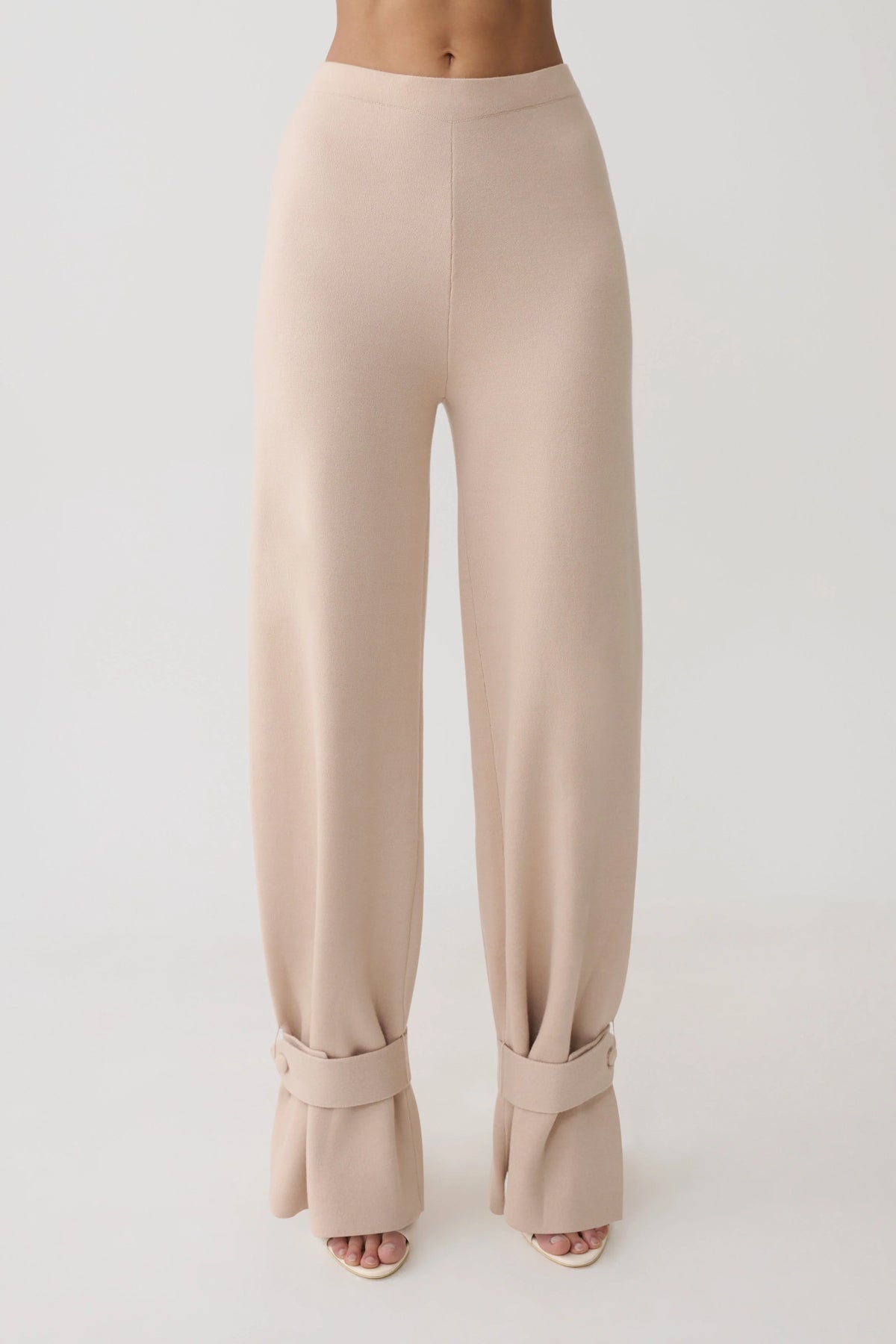 Blaine Knit Cuffed Wide Leg Pants Oat Marle