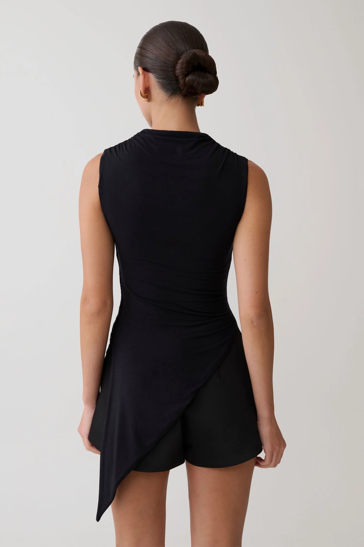 Suong High Neck Gathered Top Black