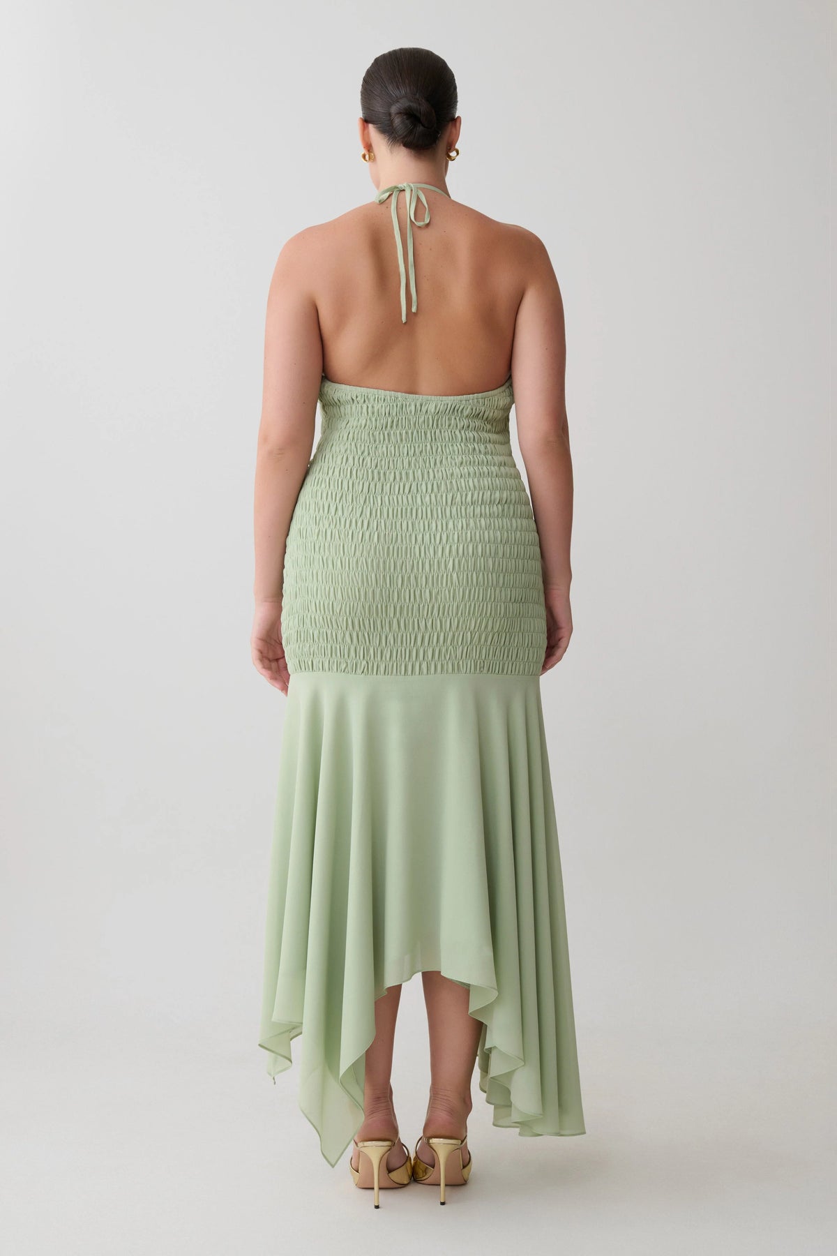 Evelyn Shirred Chiffon Maxi Dress Sage