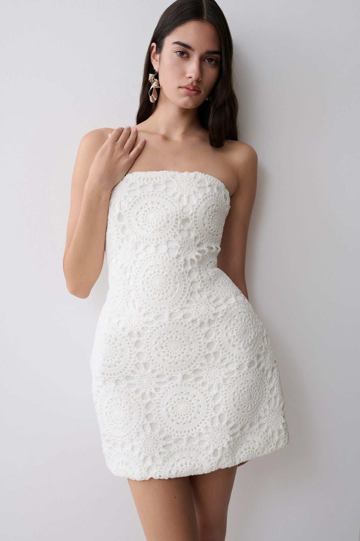 Stasia Strapless Crochet Mini Dress White