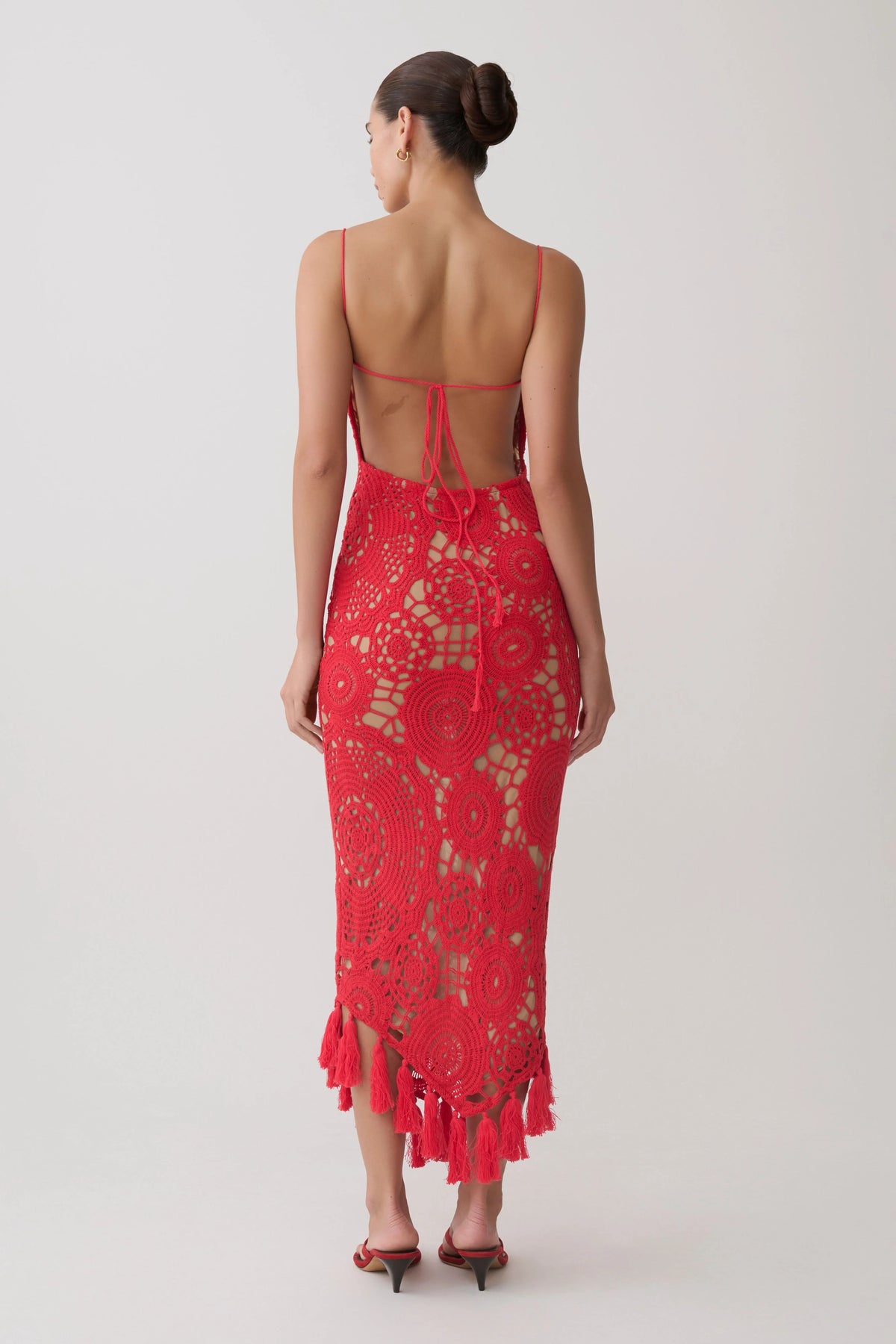 Delta Crochet Halter Midi Dress Red