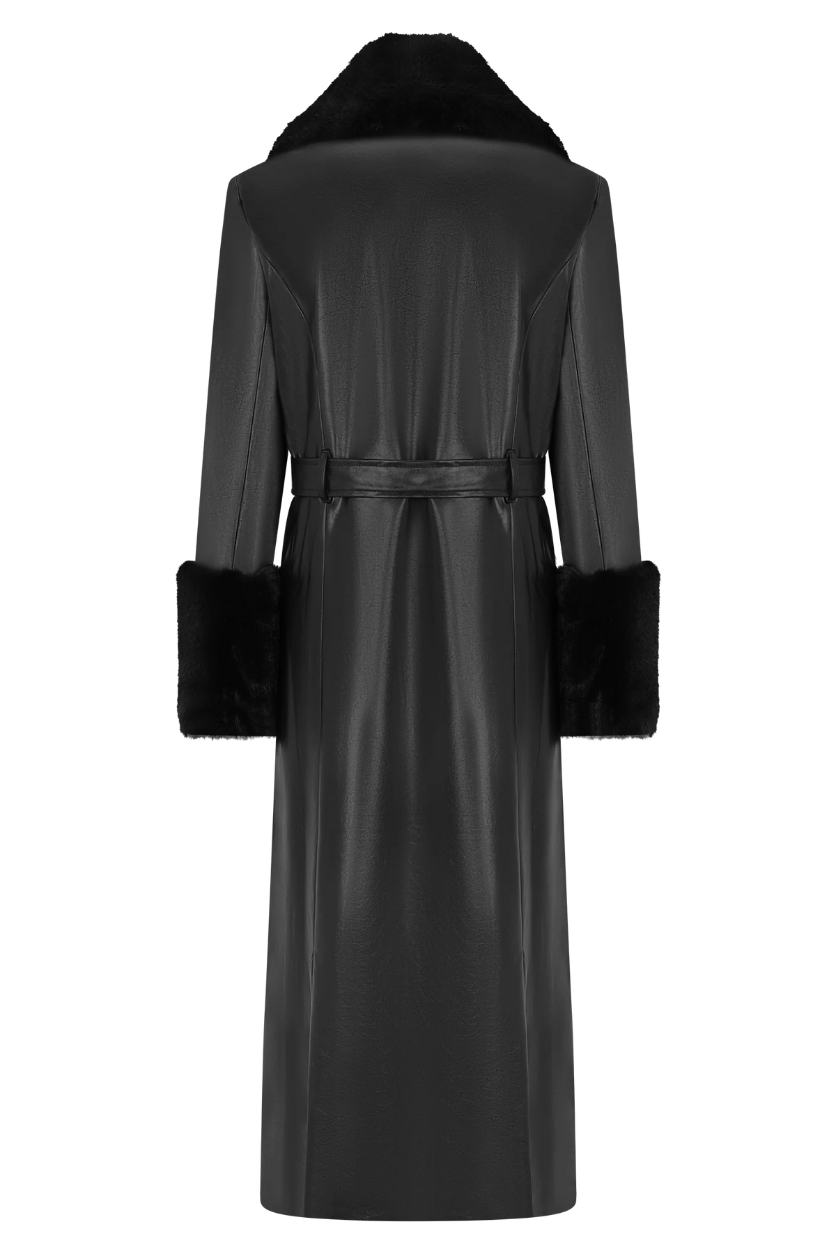Bec Faux Leather Trench Coat With Faux Fur Black