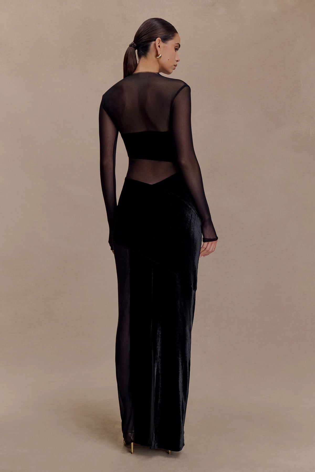 Davina Velvet And Mesh Maxi Dress Black