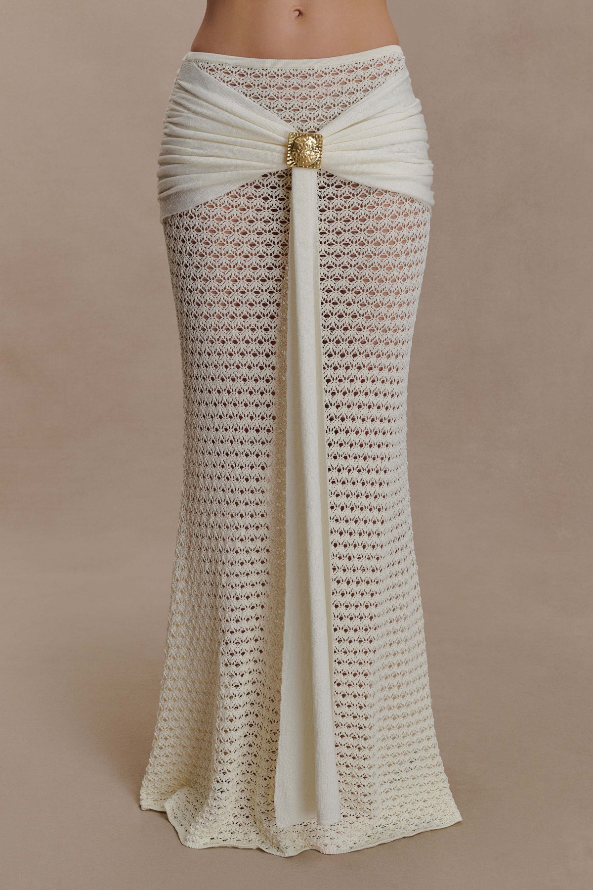 Mania Crochet Maxi Skirt With Hardware Ivory