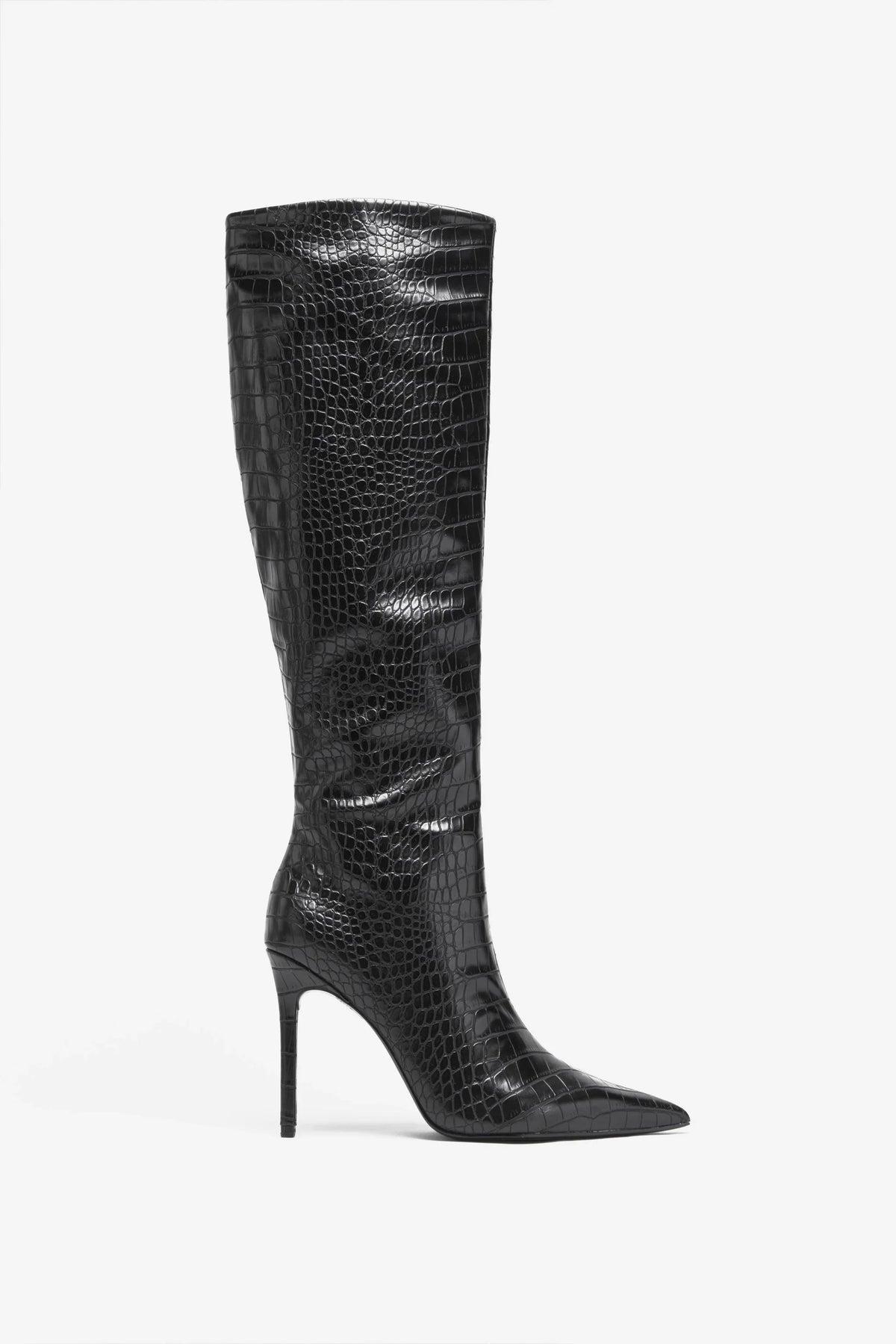Uptown Black Croc Fitted Over Knee Pointed Heeled Boots