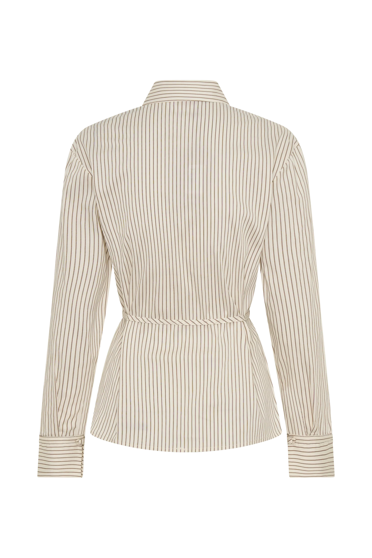 Millie Tie Back Cotton Shirt Beige Pinstripe