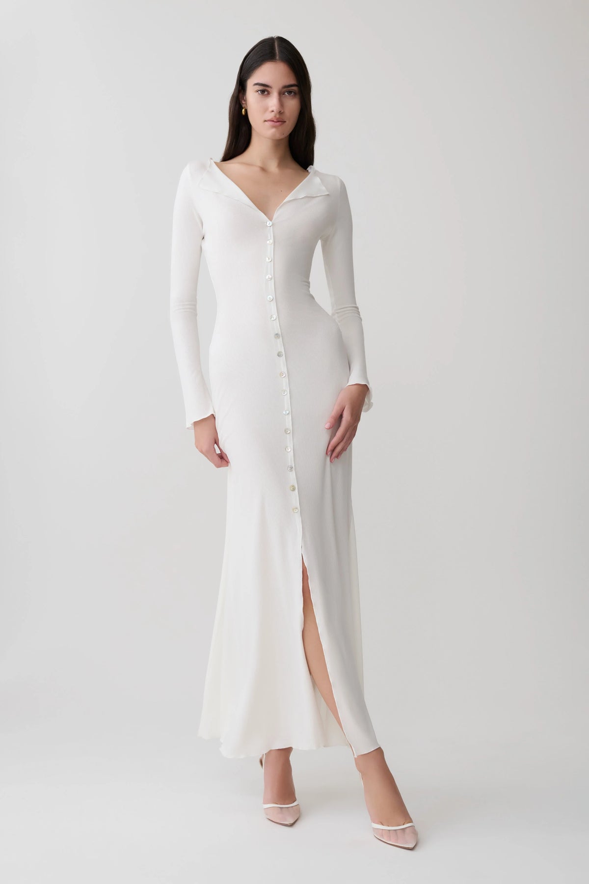 Tanya Buttoned Long Sleeve Maxi Dress White