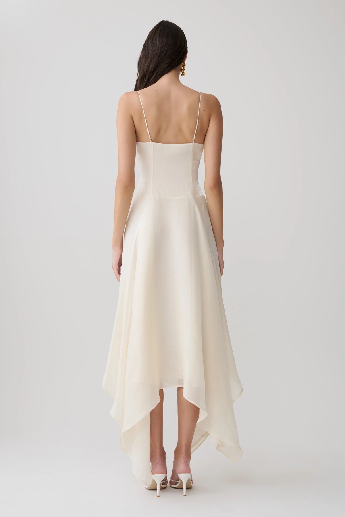 Naomi Satin Asymmetric Hem Maxi Dress Ivory