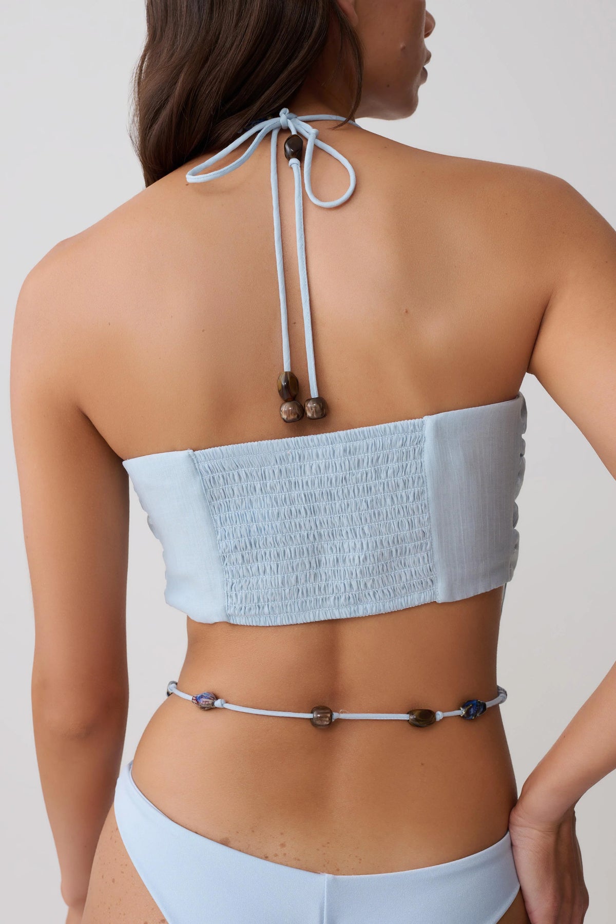 Kai Beaded Draped Scarf Top Pale Blue