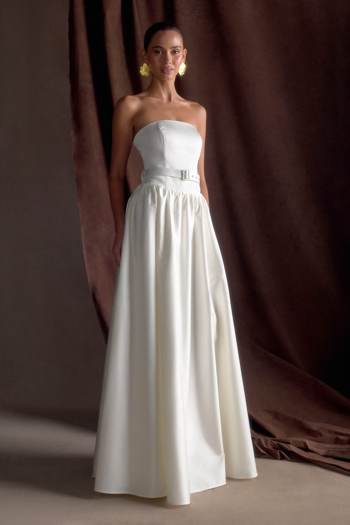 Florence Strapless Belted Maxi Dress White