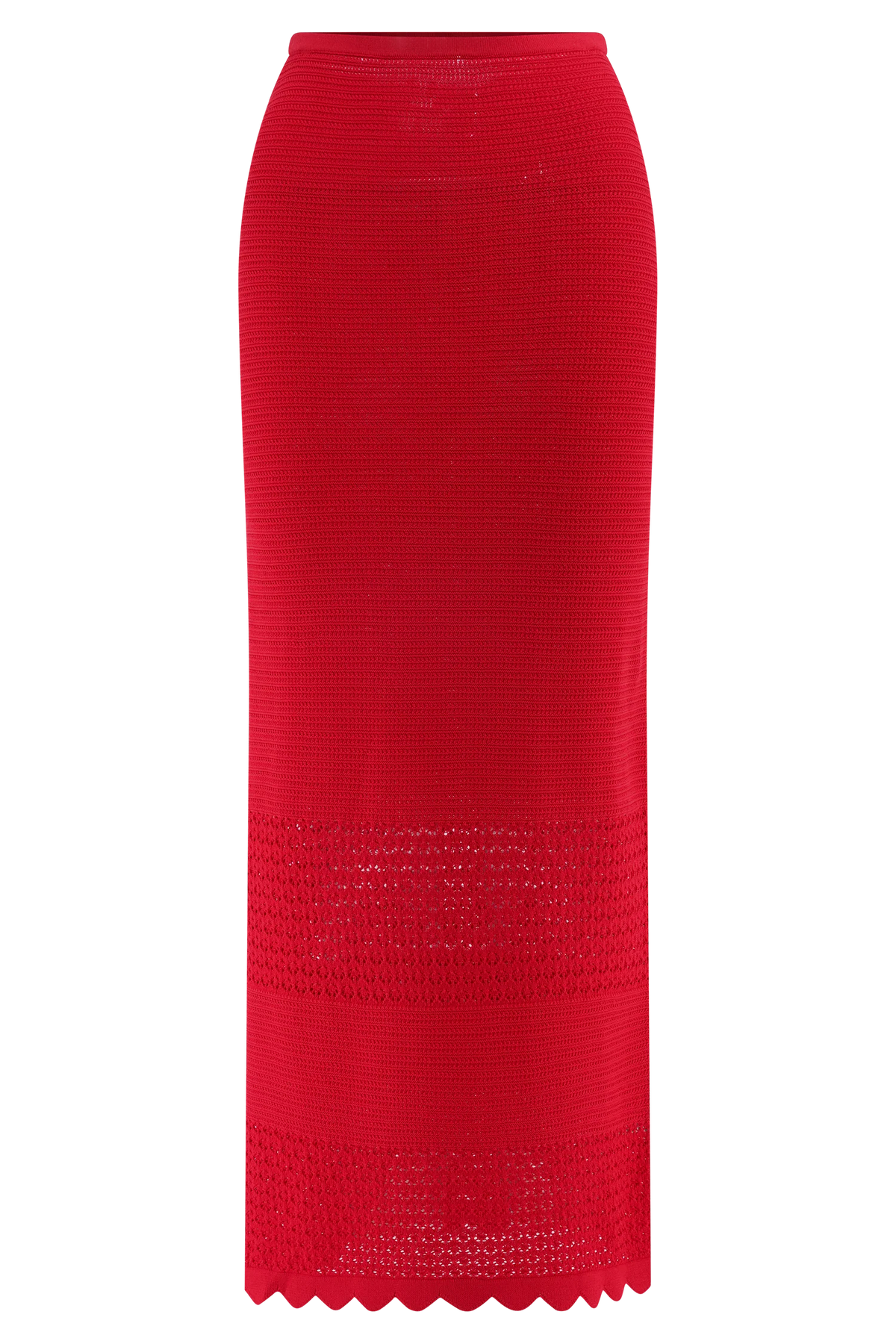 Madeline Scallop Knit Midi Skirt Red